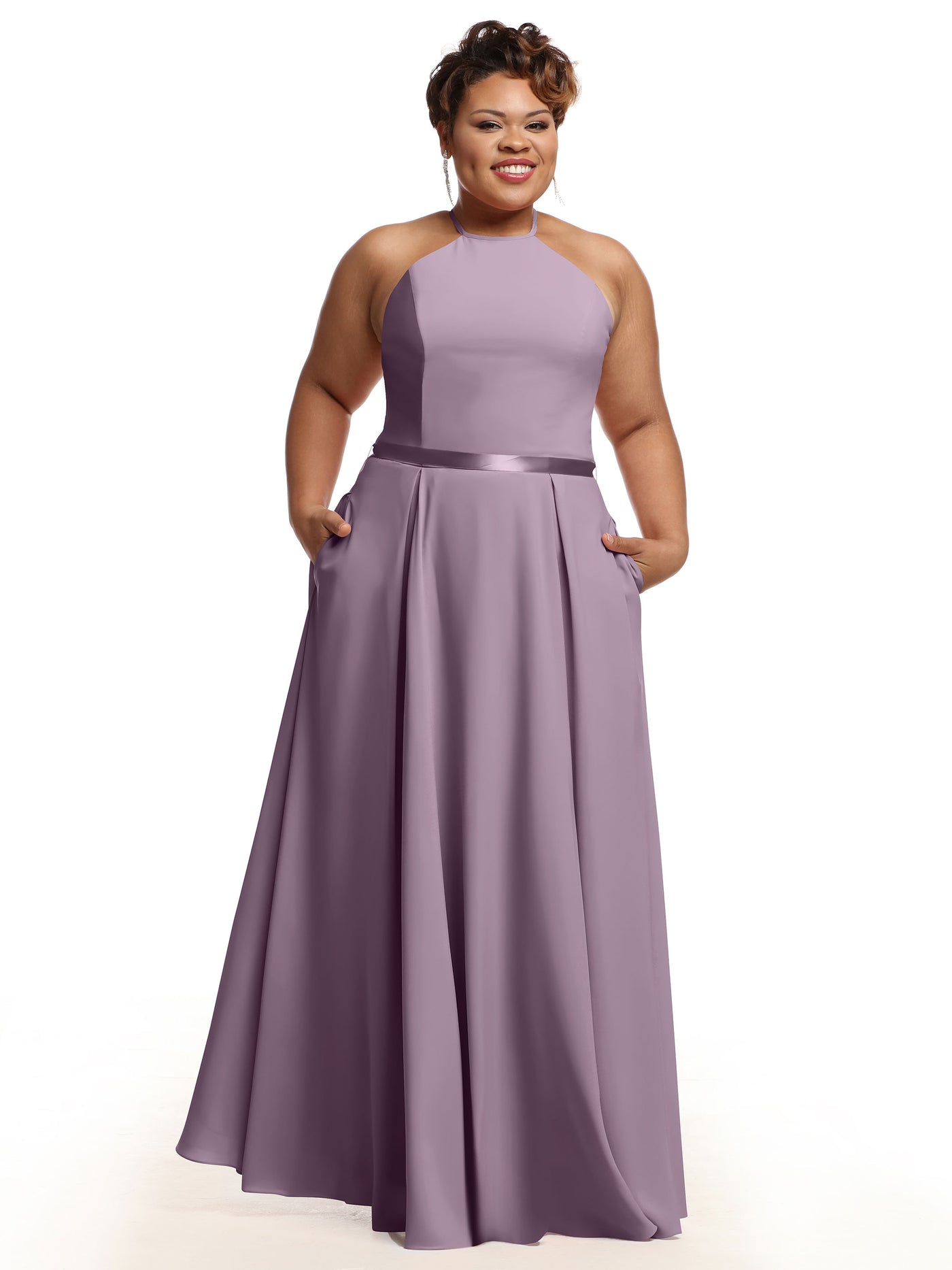80099 - A-Line Stretch Chiffon Bridesmaid Dress with Halter Neckline and Belt