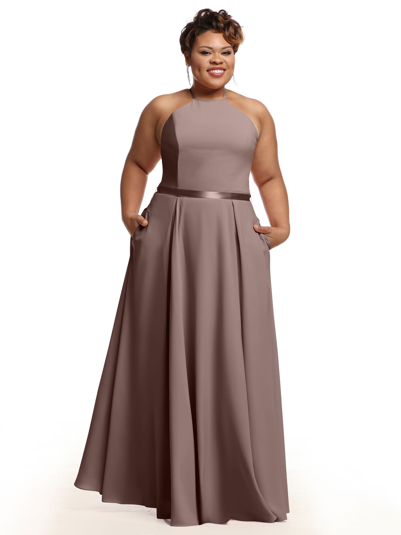 80099 - A-Line Stretch Chiffon Bridesmaid Dress with Halter Neckline and Belt