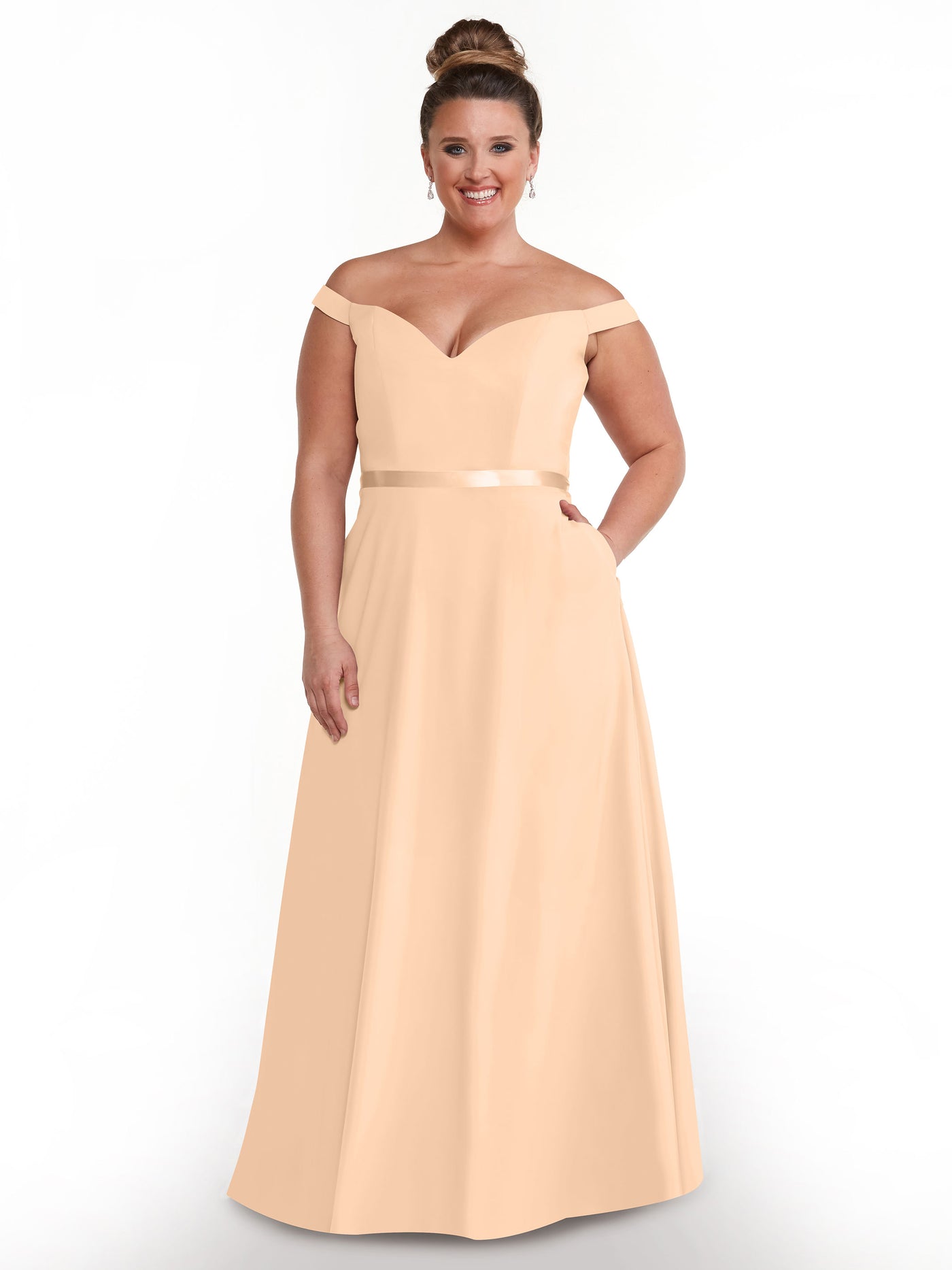 80100 - Off-the-Shoulder A-Line Stretch Chiffon Bridesmaid Dress with Sash