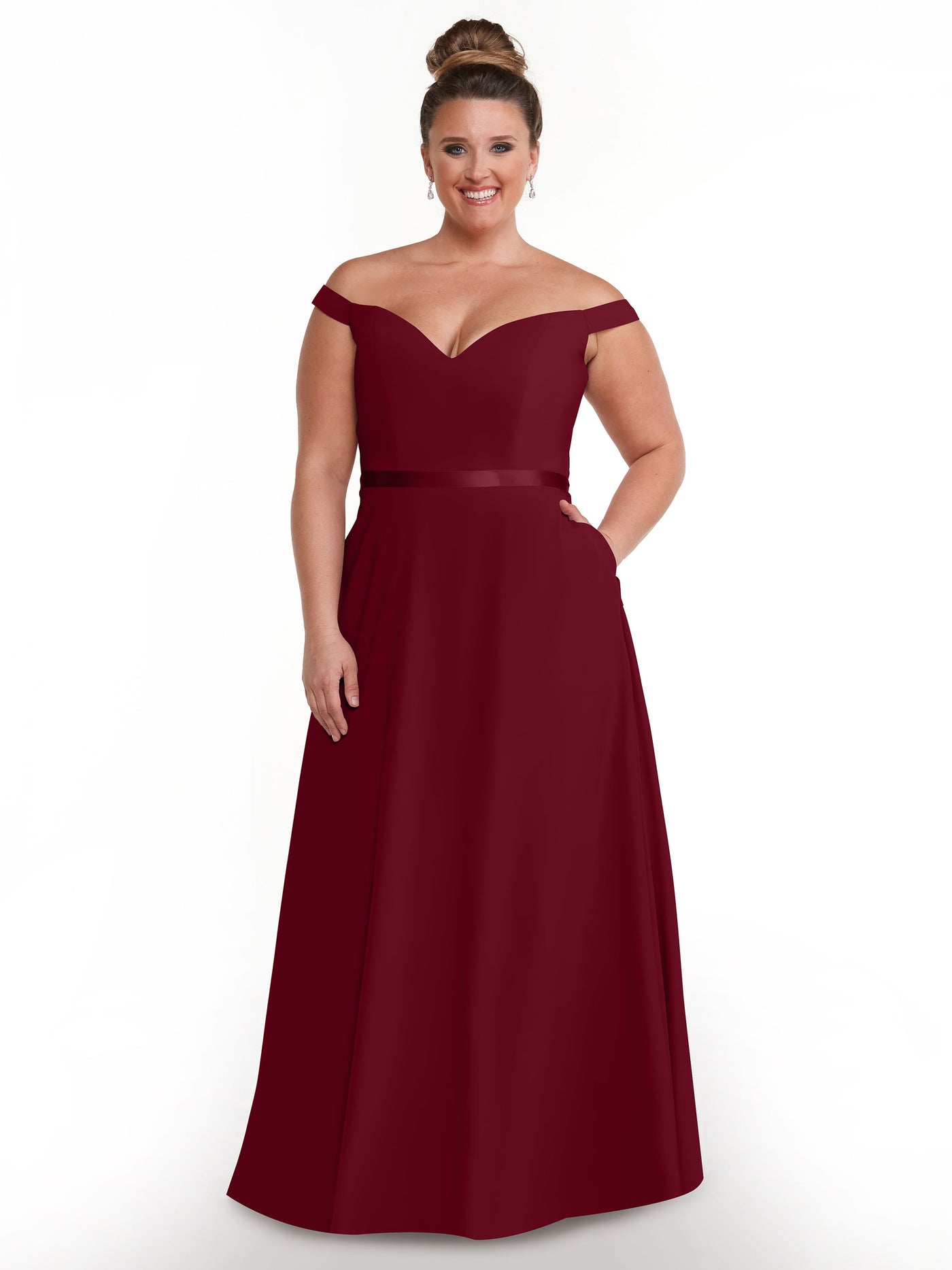 80100 - Off-the-Shoulder A-Line Stretch Chiffon Bridesmaid Dress with Sash