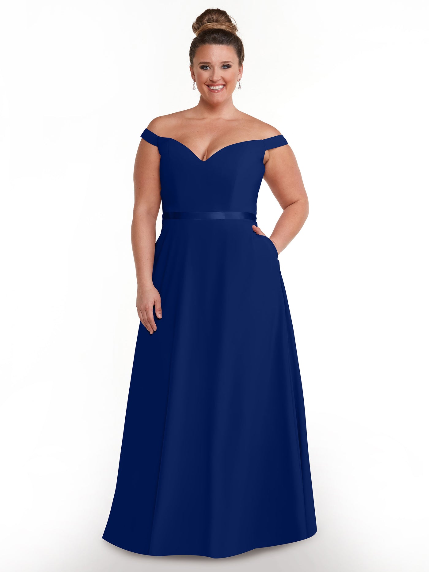 80100 - Off-the-Shoulder A-Line Stretch Chiffon Bridesmaid Dress with Sash
