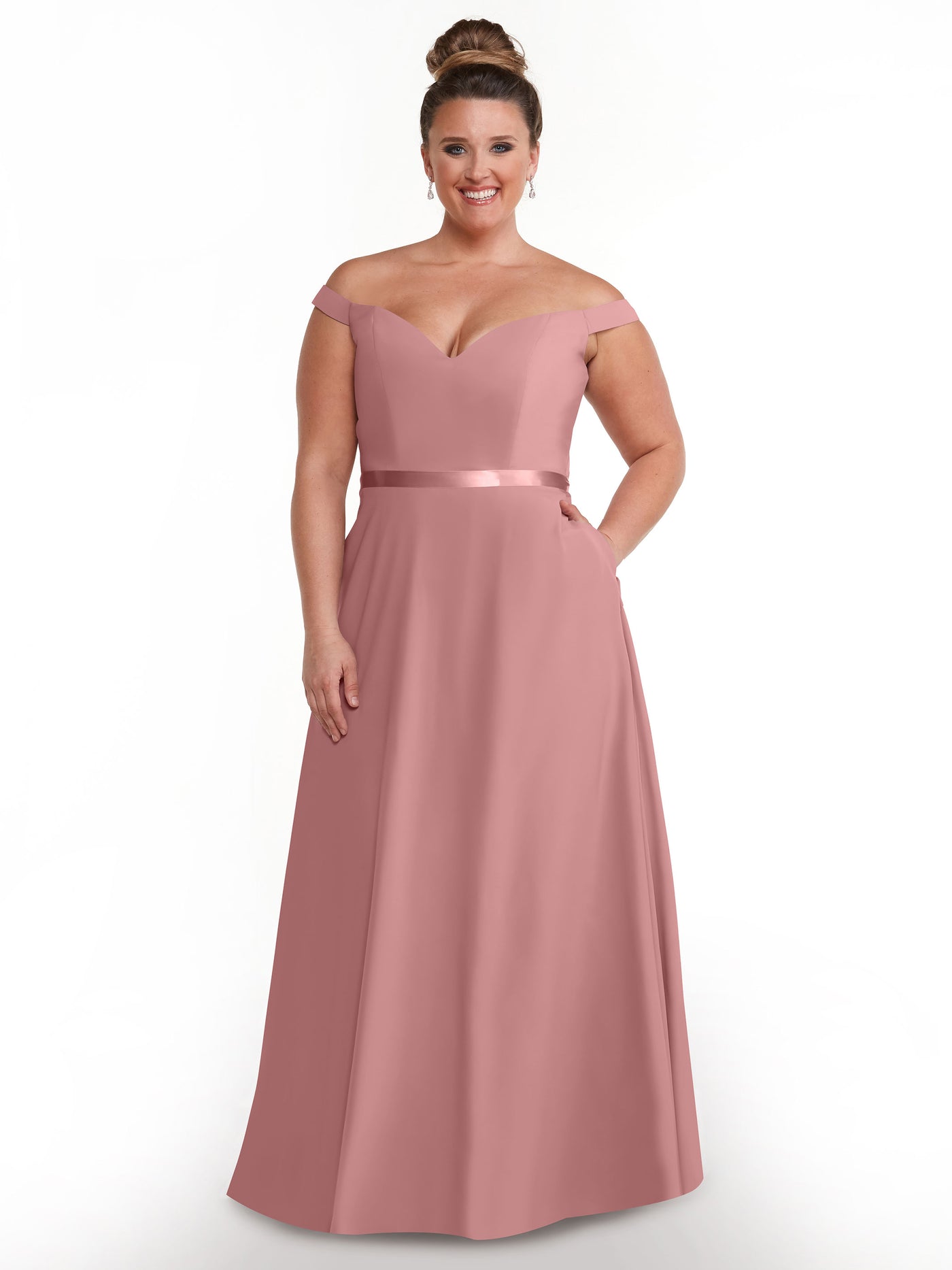 80100 - Off-the-Shoulder A-Line Stretch Chiffon Bridesmaid Dress with Sash