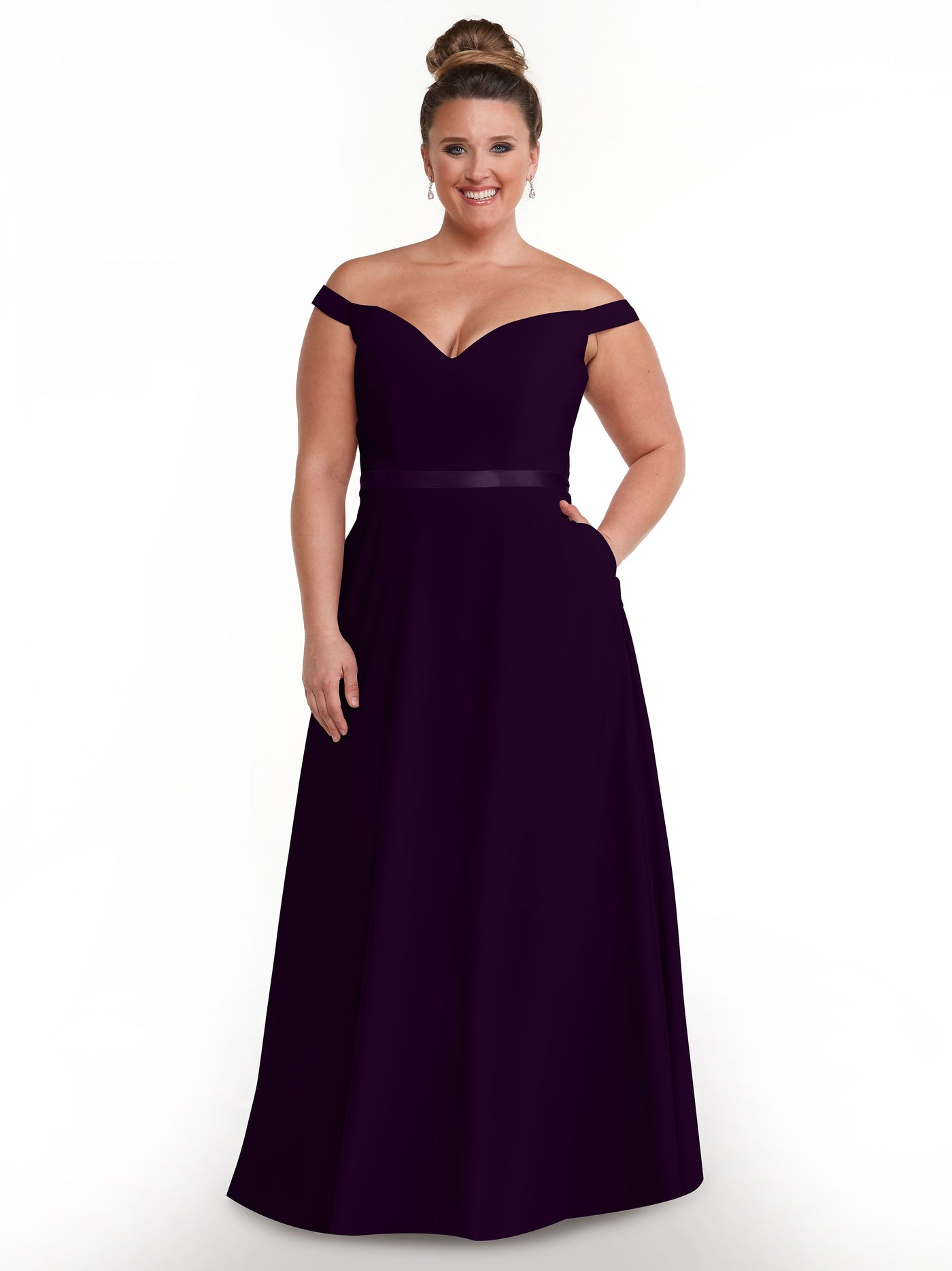 80100 - Off-the-Shoulder A-Line Stretch Chiffon Bridesmaid Dress with Sash