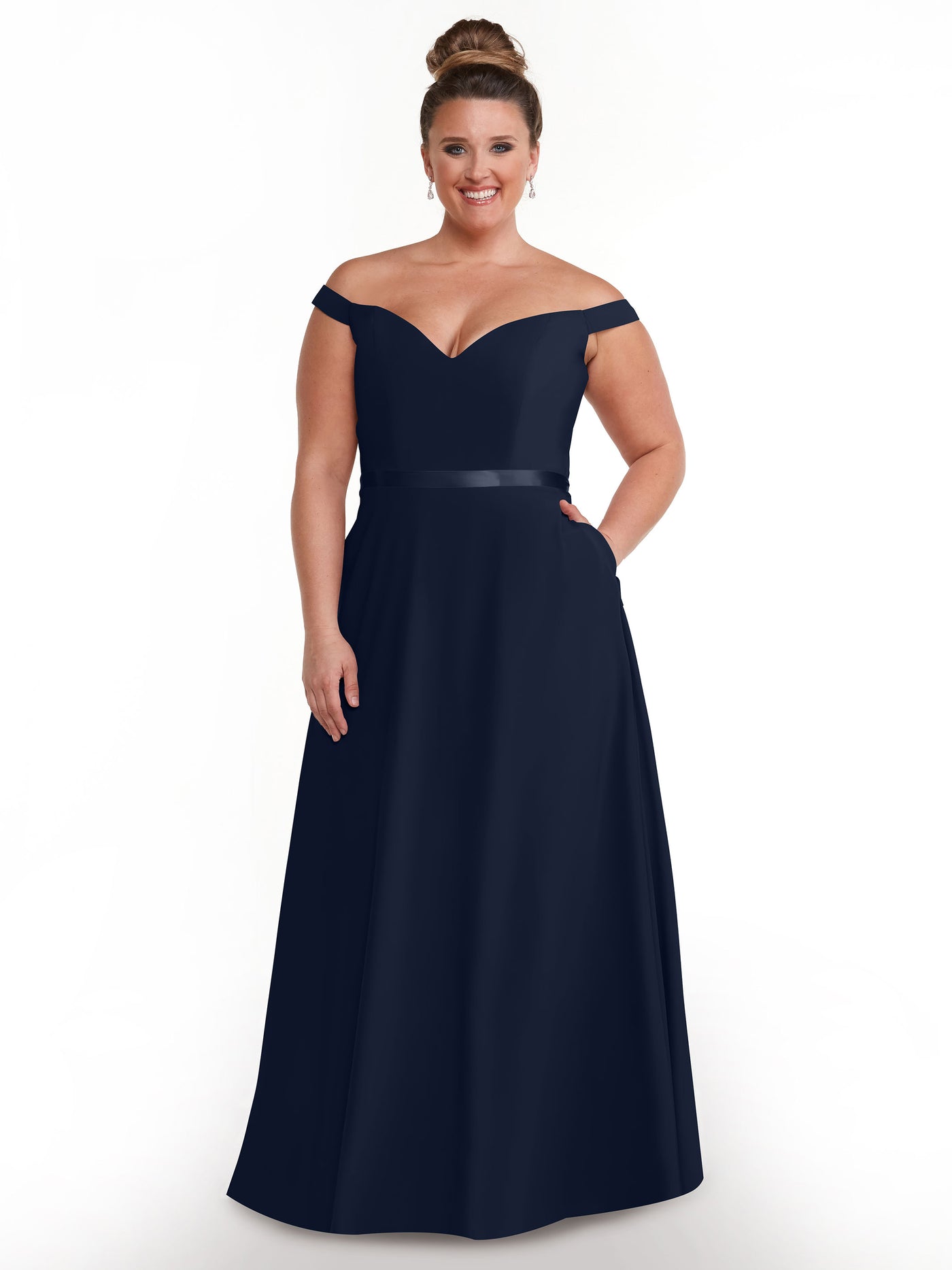 80100 - Off-the-Shoulder A-Line Stretch Chiffon Bridesmaid Dress with Sash