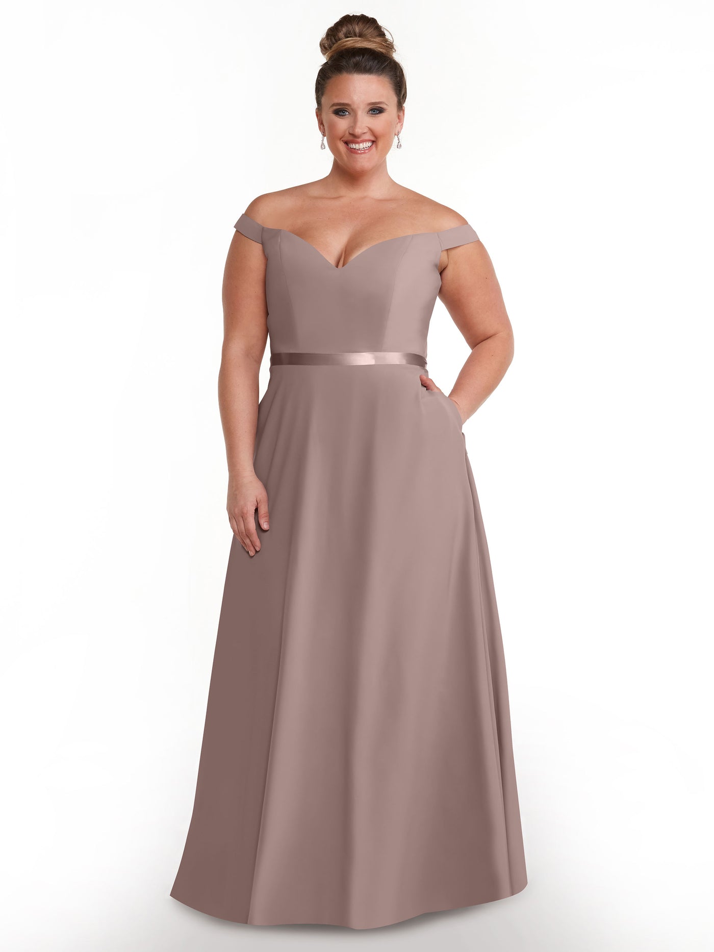 80100 - Off-the-Shoulder A-Line Stretch Chiffon Bridesmaid Dress with Sash