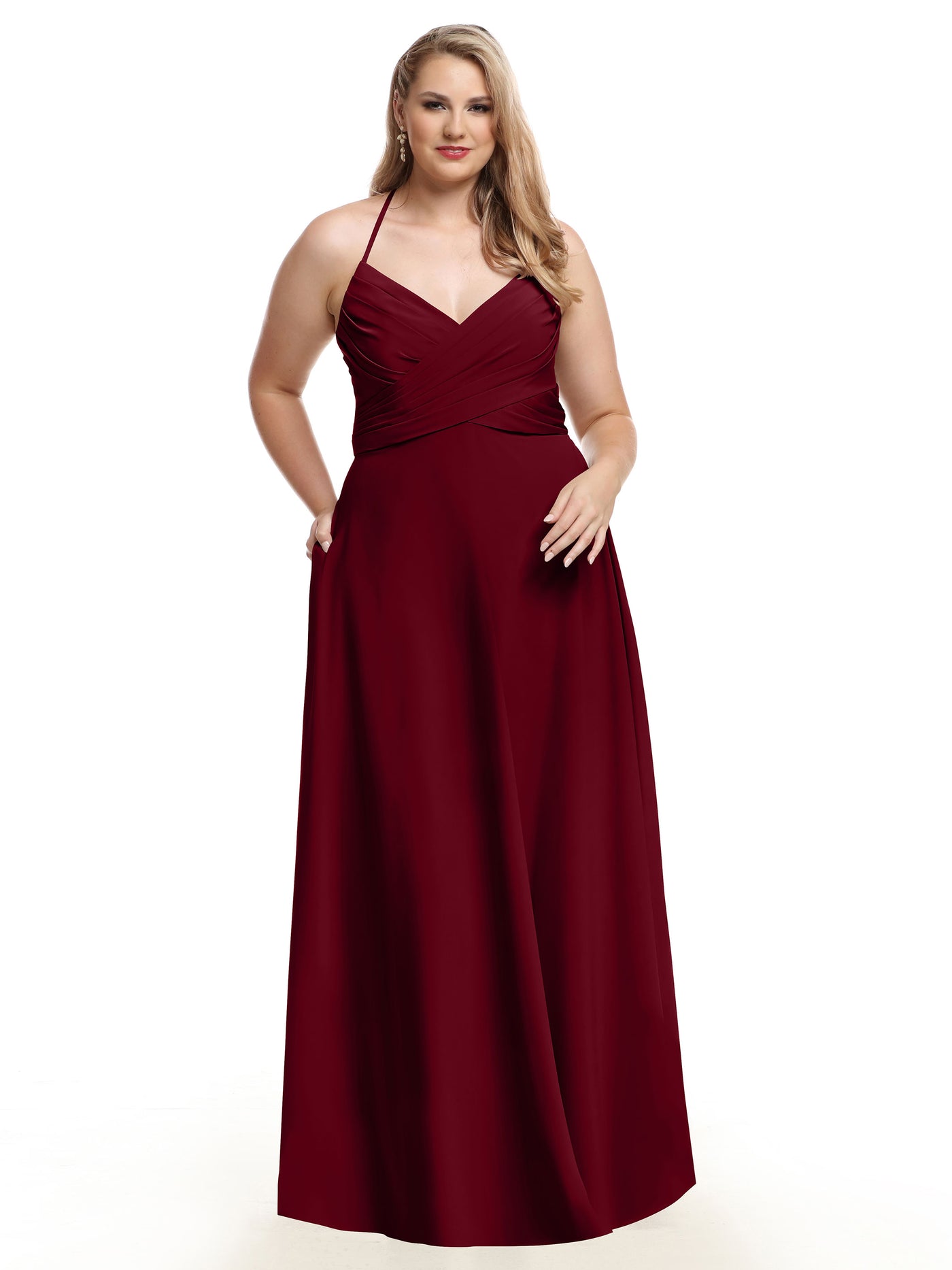 80101 - Stretch Chiffon A-Line Bridesmaid Dress with V-Neck and Pleats