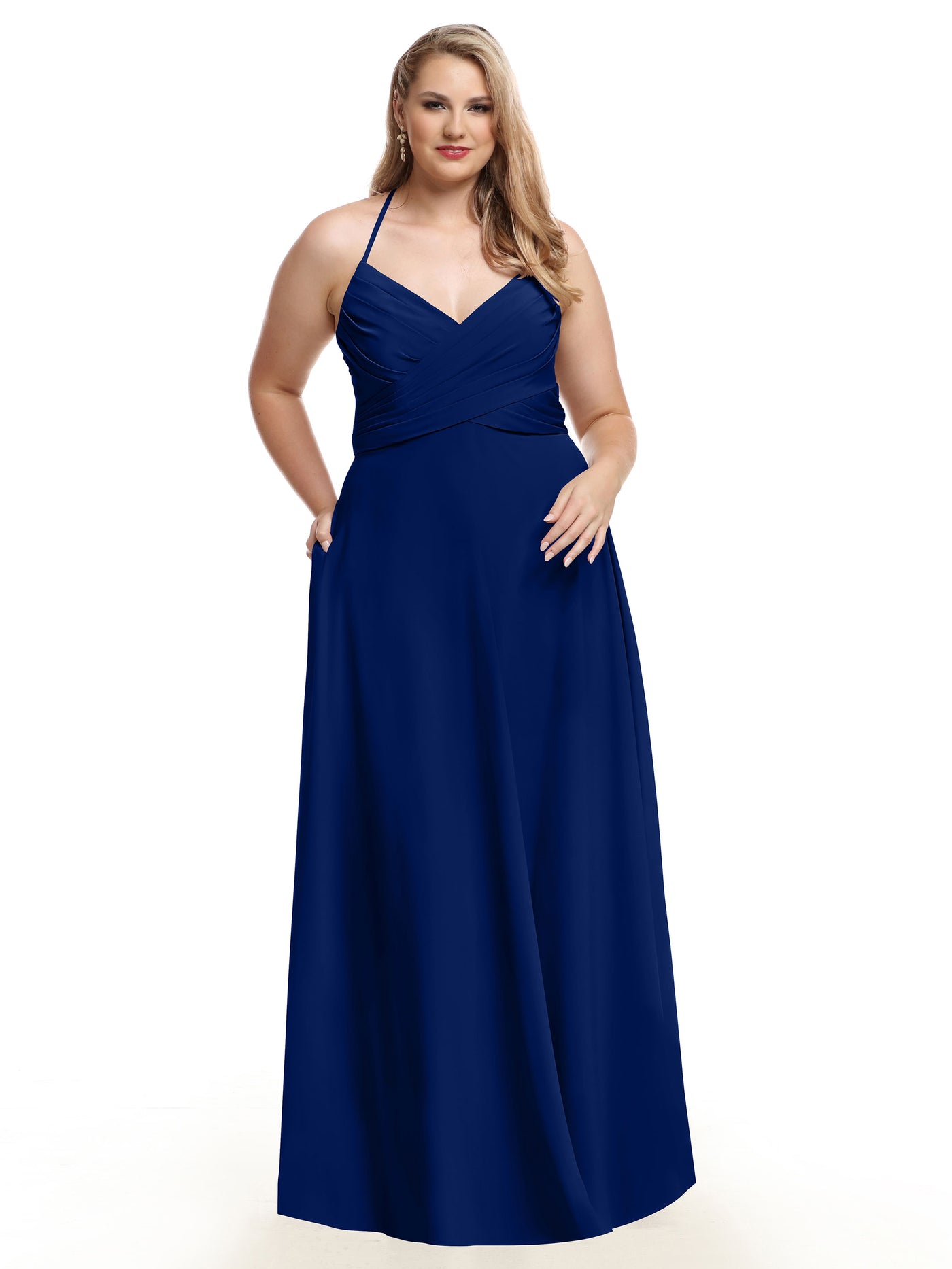 80101 - Stretch Chiffon A-Line Bridesmaid Dress with V-Neck and Pleats