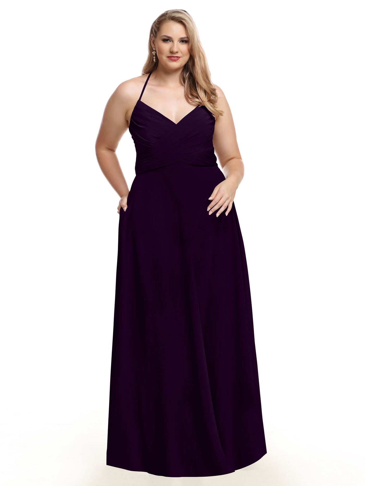 80101 - Stretch Chiffon A-Line Bridesmaid Dress with V-Neck and Pleats