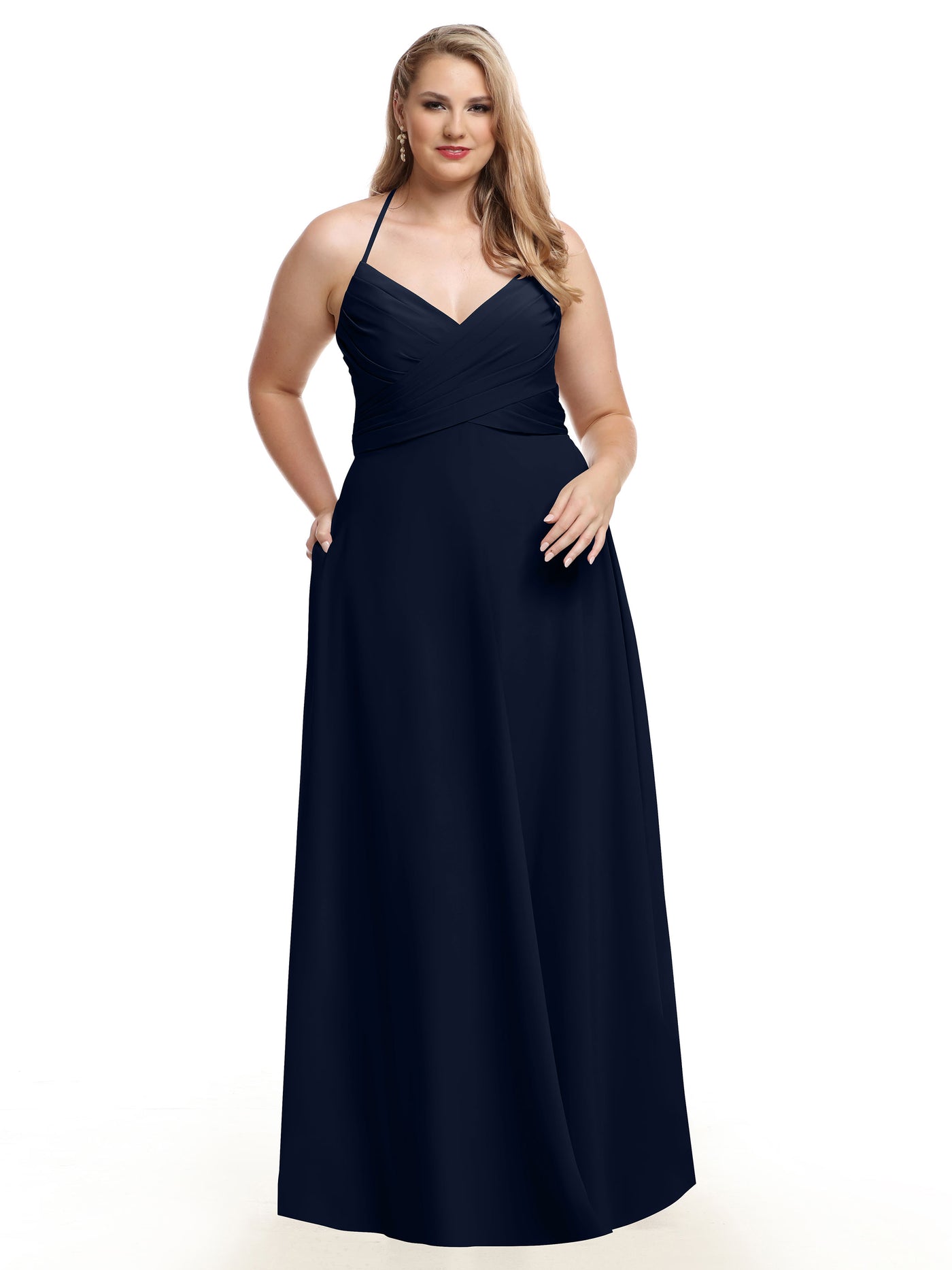 80101 - Stretch Chiffon A-Line Bridesmaid Dress with V-Neck and Pleats