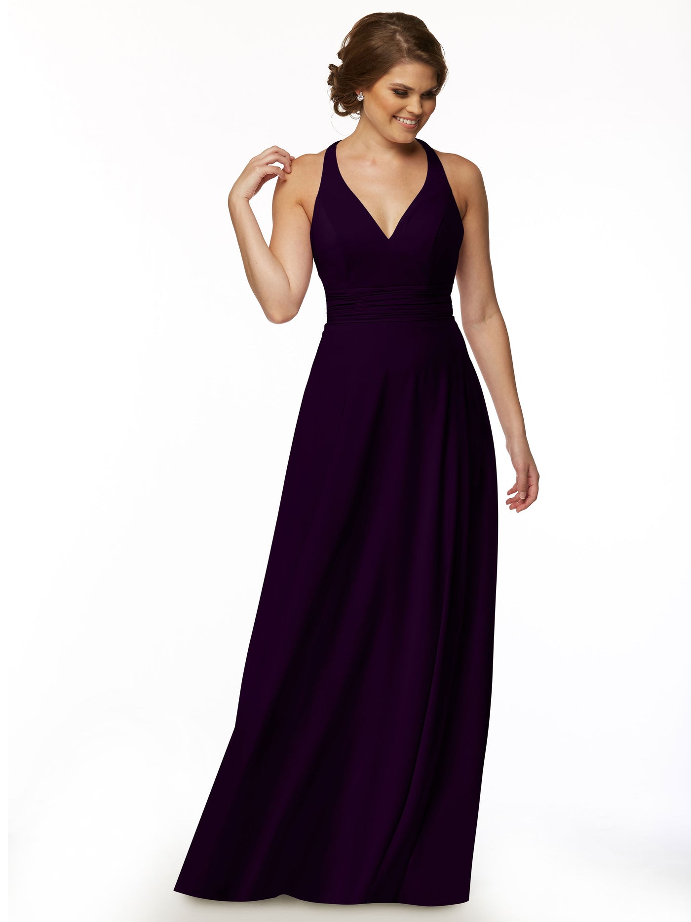 80107 - A-Line Stretch Chiffon Bridesmaid Dress with Halter V-Neck