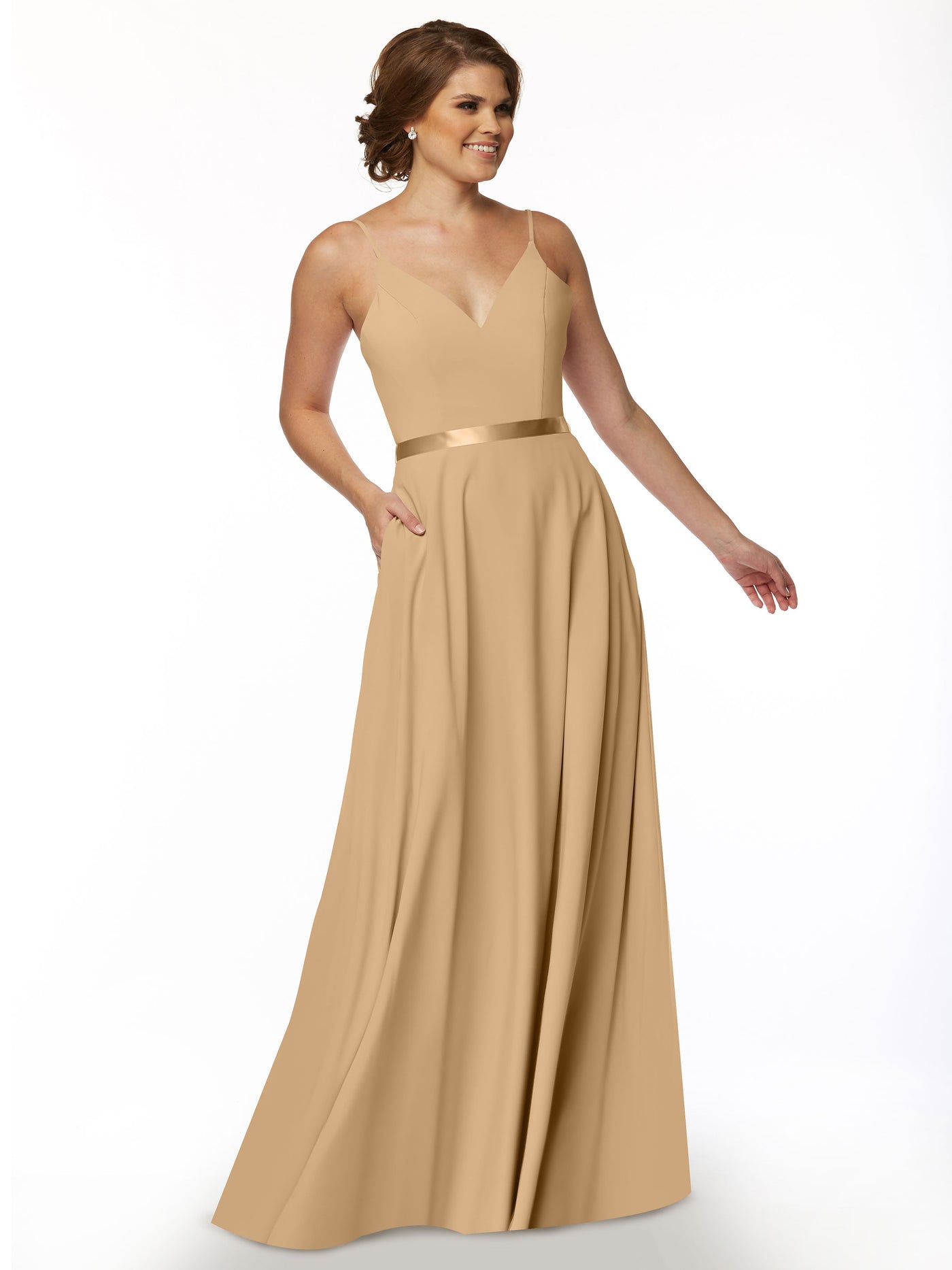 80112 - Spaghetti Strap Stretch Chiffon A-Line Bridesmaid Dress with Sash