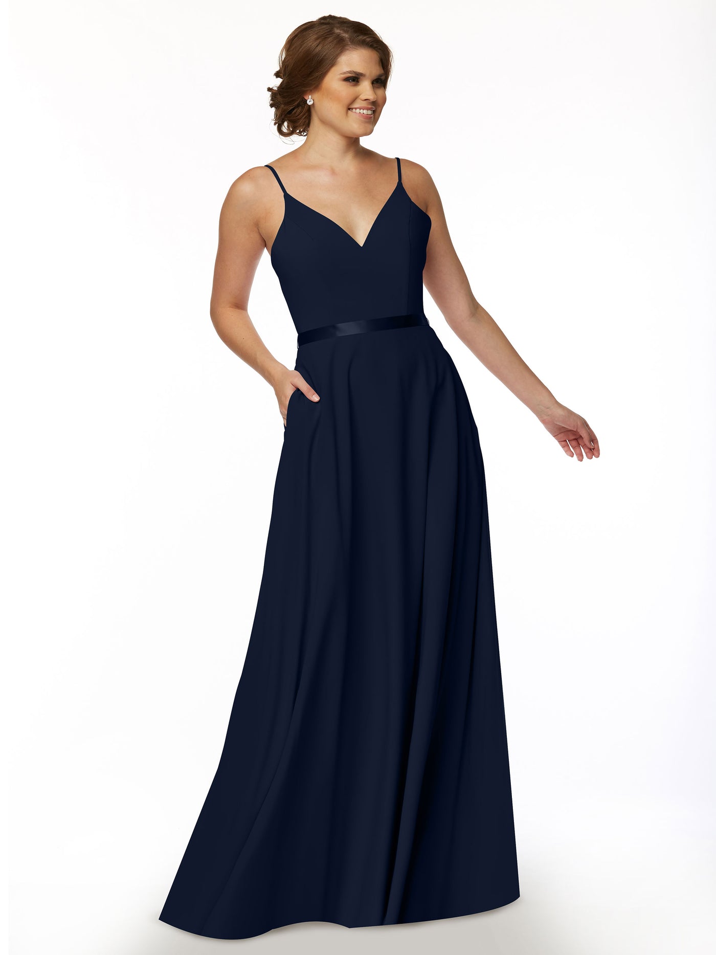 80112 - Spaghetti Strap Stretch Chiffon A-Line Bridesmaid Dress with Sash