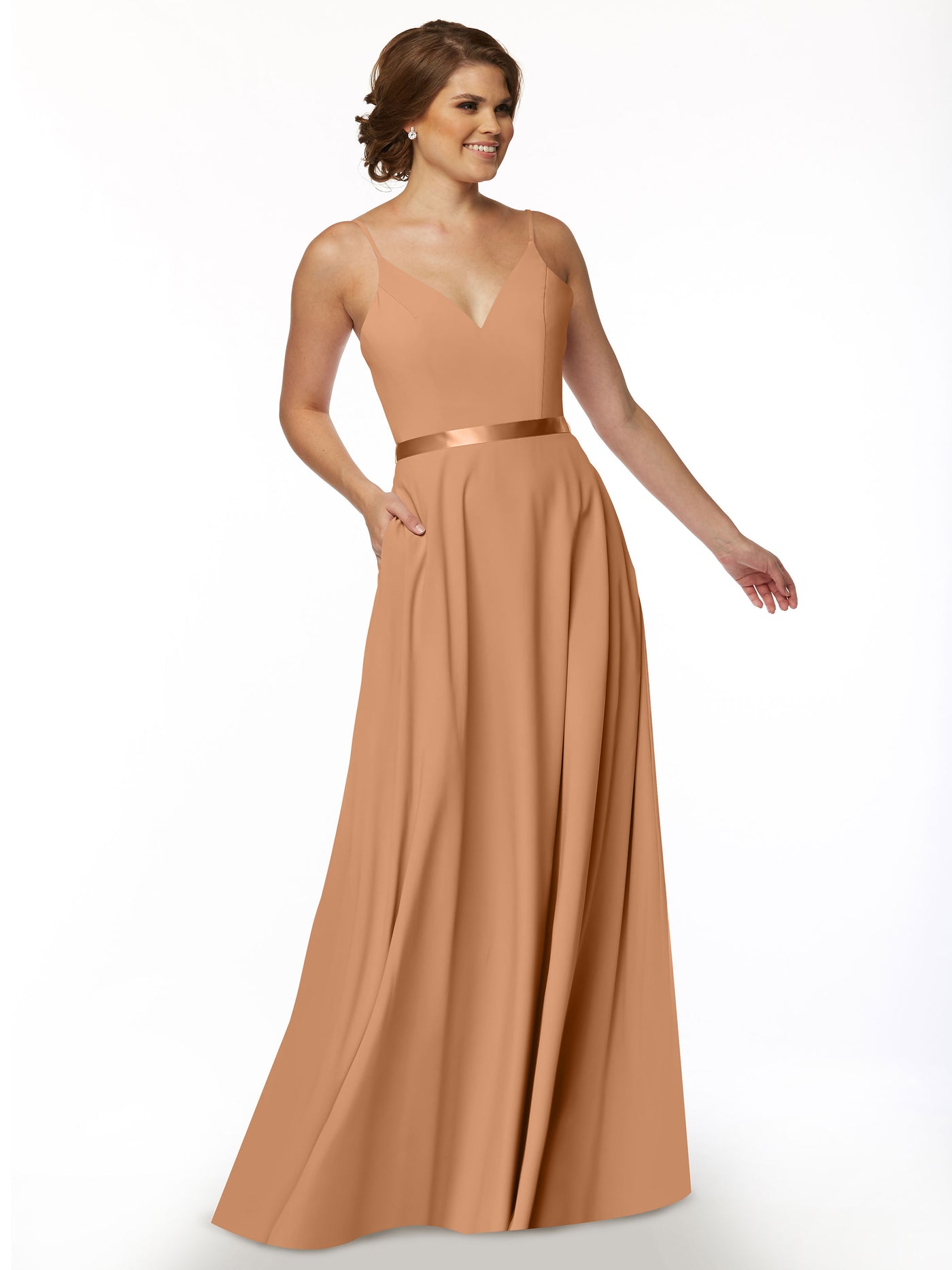 80112 - Spaghetti Strap Stretch Chiffon A-Line Bridesmaid Dress with Sash