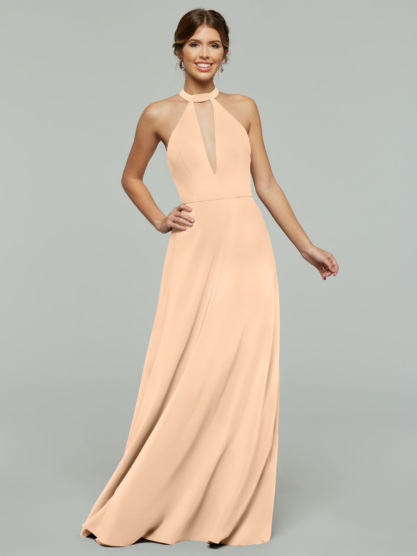 80115 - Stretch Chiffon A-Line Bridesmaid Dress with Plunging Halter Neckline