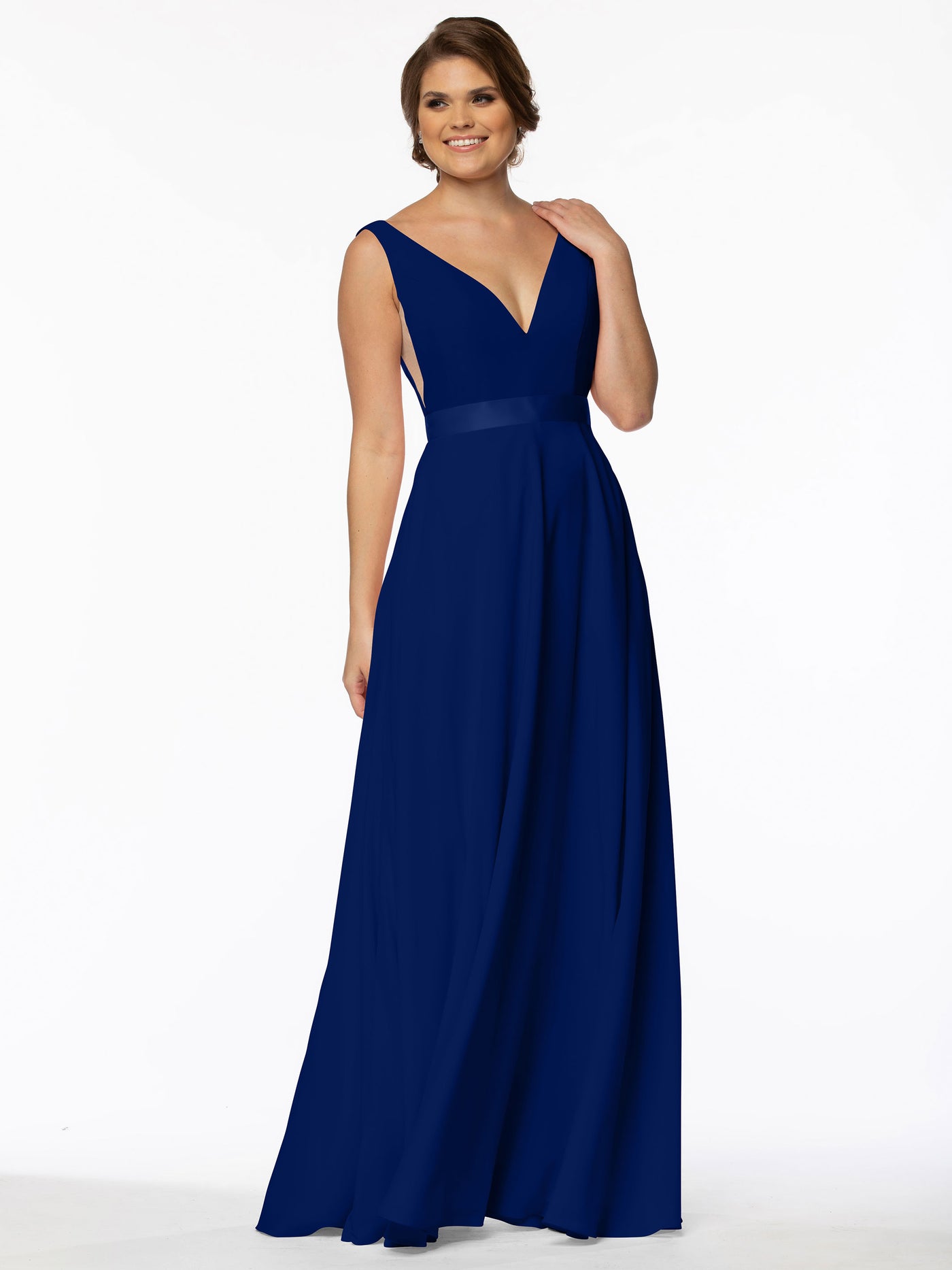 80117 - Stretch Chiffon A-Line Bridesmaid Dress with V-Neck and Sash