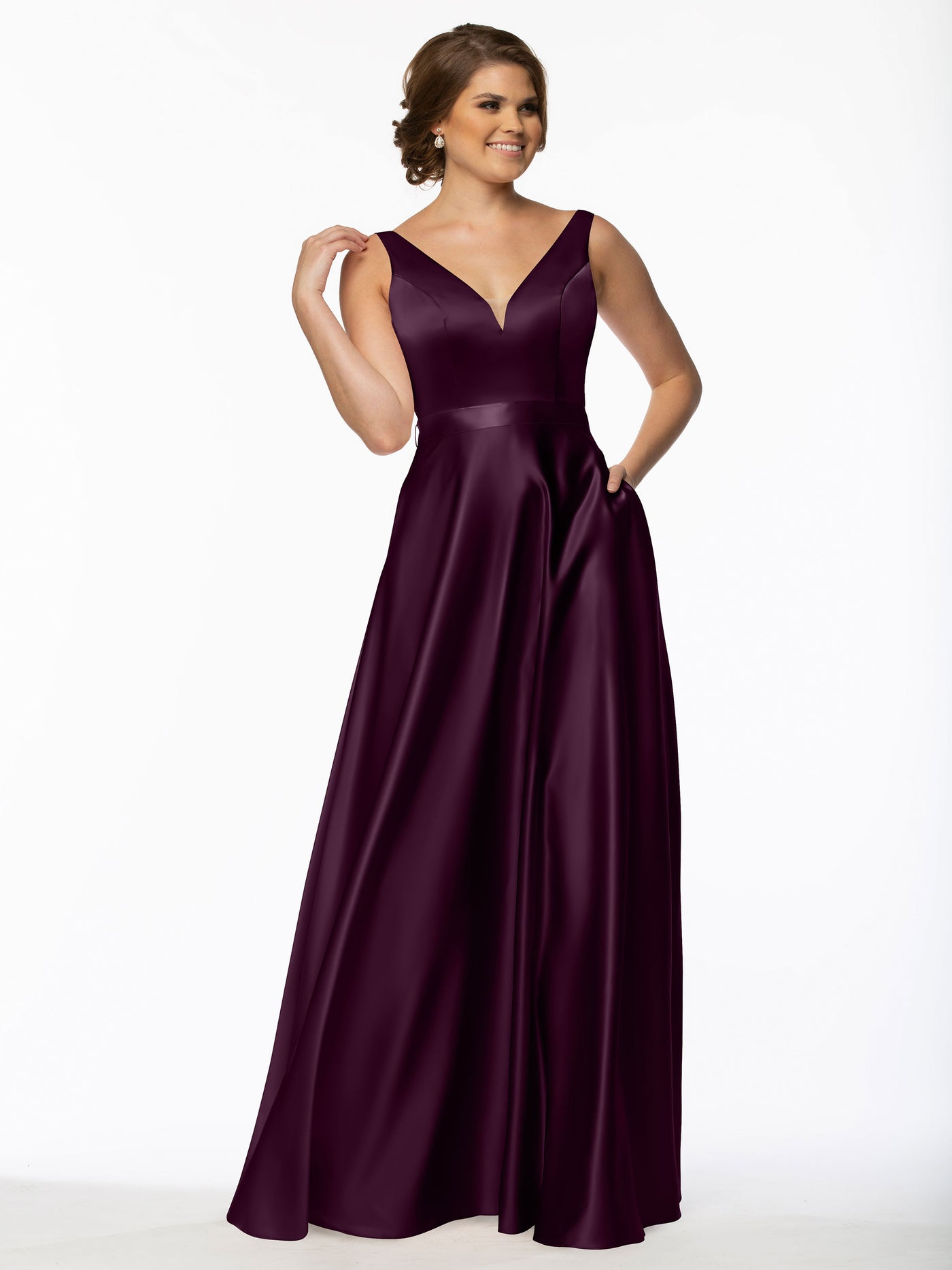 80118 - A-Line Satin Long Bridesmaid Dress with Pockets