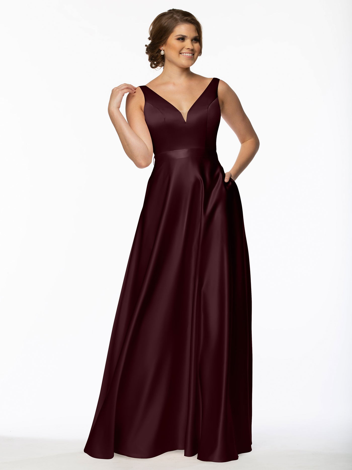 80118 - A-Line Satin Long Bridesmaid Dress with Pockets