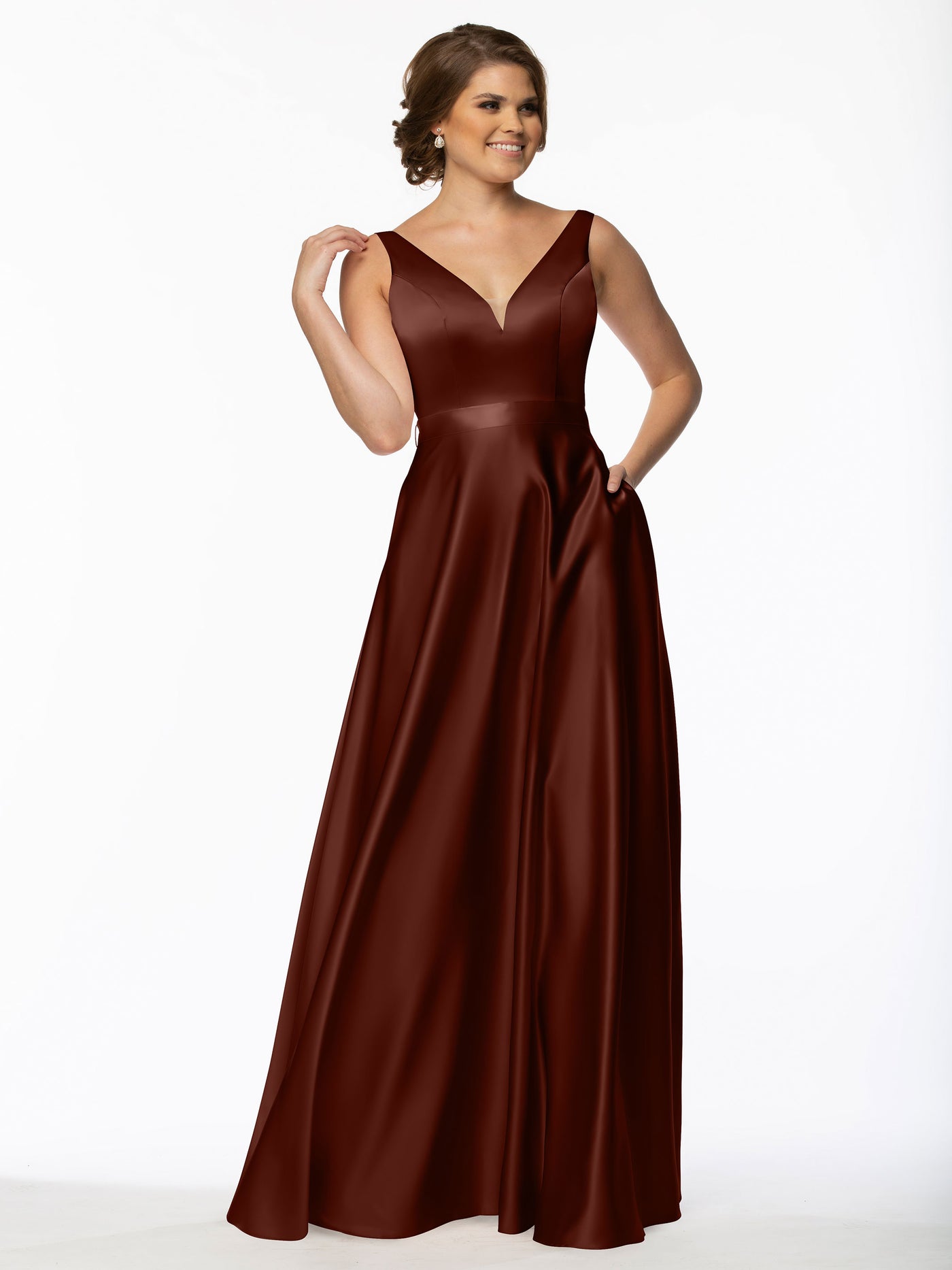 80118 - A-Line Satin Long Bridesmaid Dress with Pockets