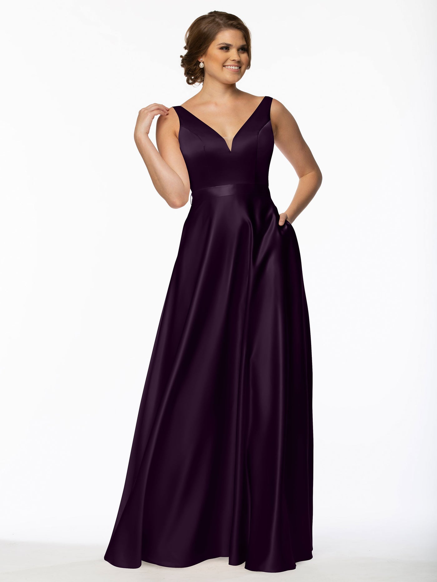 80118 - A-Line Satin Long Bridesmaid Dress with Pockets
