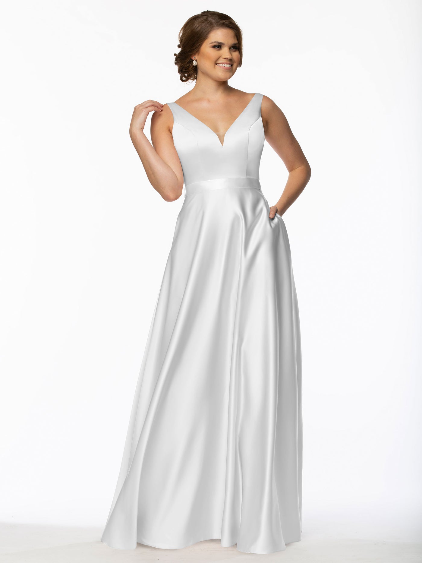 80118 - A-Line Satin Long Bridesmaid Dress with Pockets