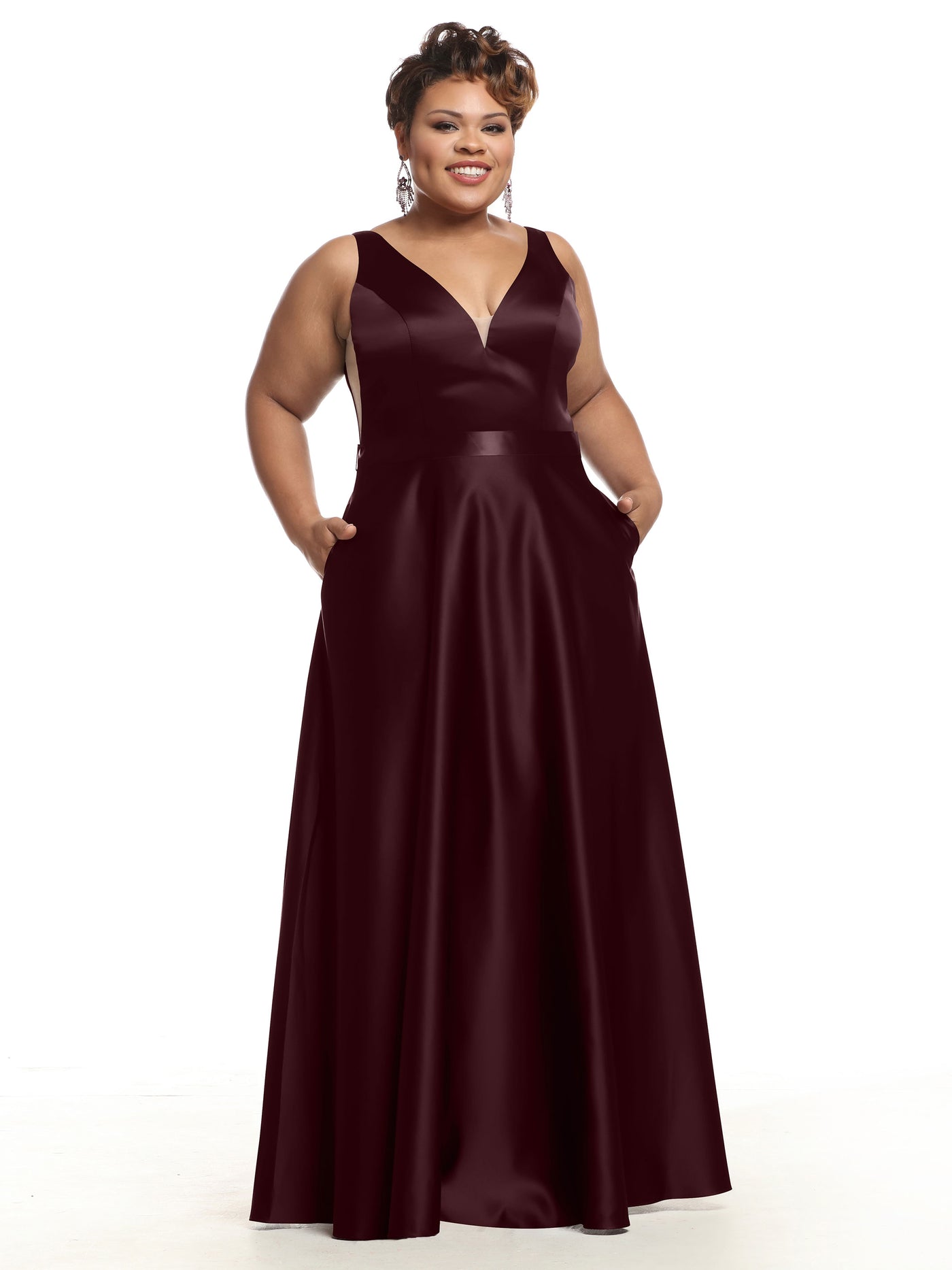 80118 - A-Line Satin Long Bridesmaid Dress with Pockets