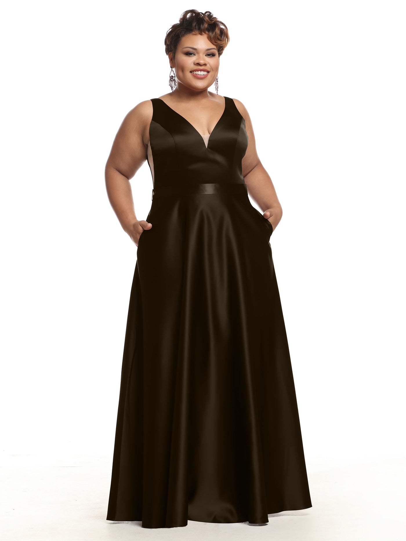 80118 - A-Line Satin Long Bridesmaid Dress with Pockets