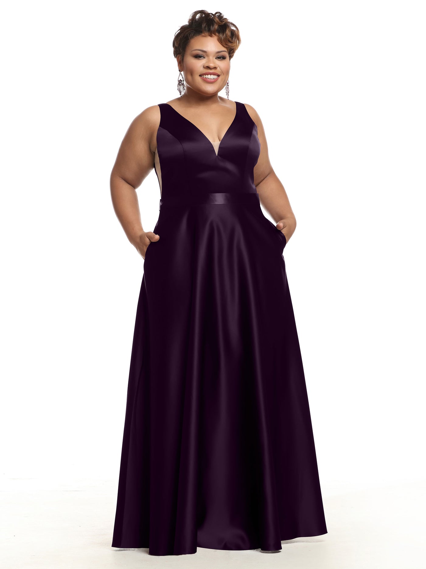 80118 - A-Line Satin Long Bridesmaid Dress with Pockets