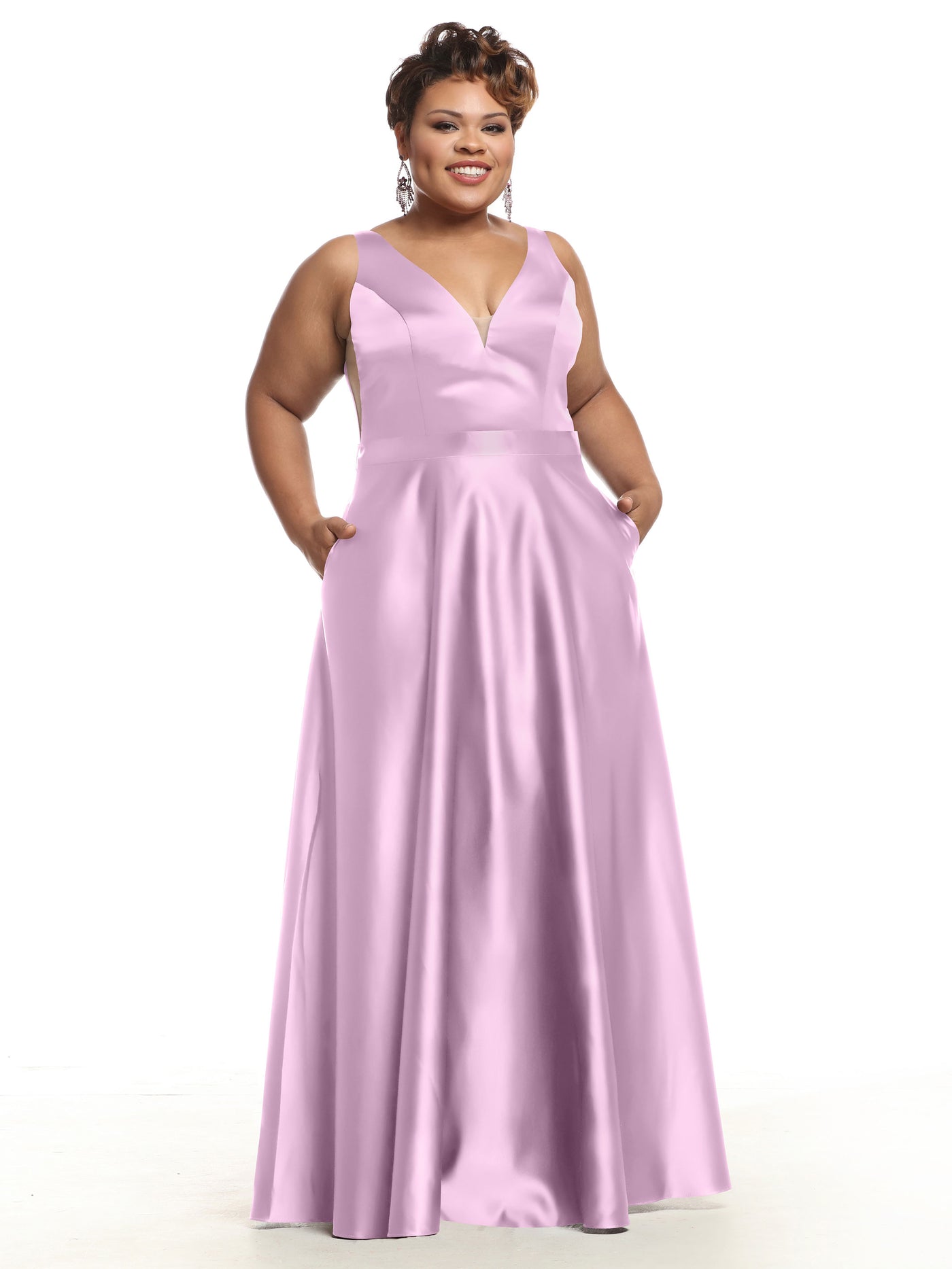 80118 - A-Line Satin Long Bridesmaid Dress with Pockets