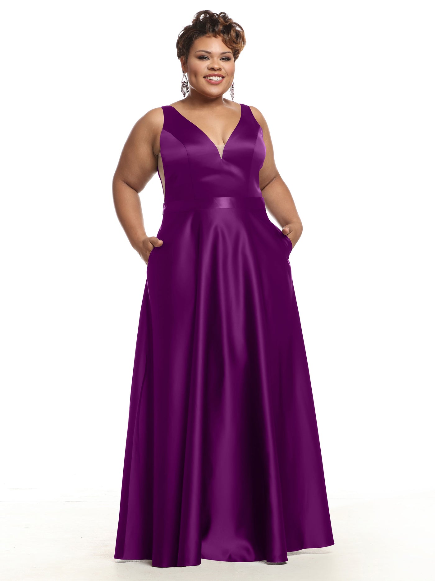 80118 - A-Line Satin Long Bridesmaid Dress with Pockets
