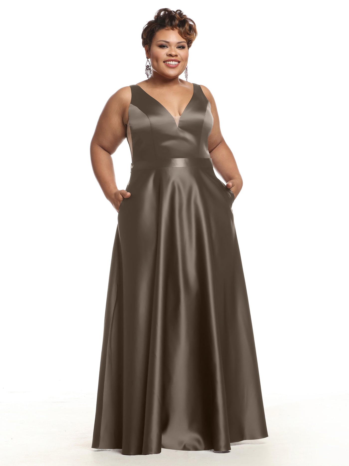 80118 - A-Line Satin Long Bridesmaid Dress with Pockets