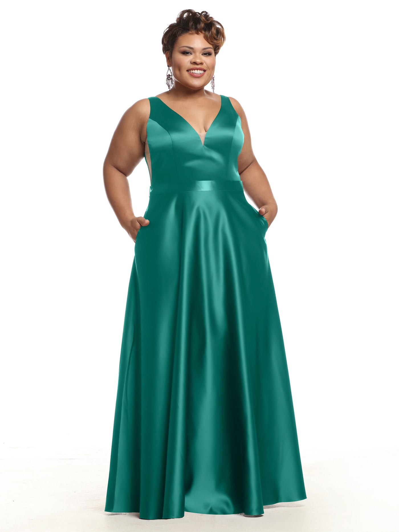 80118 - A-Line Satin Long Bridesmaid Dress with Pockets