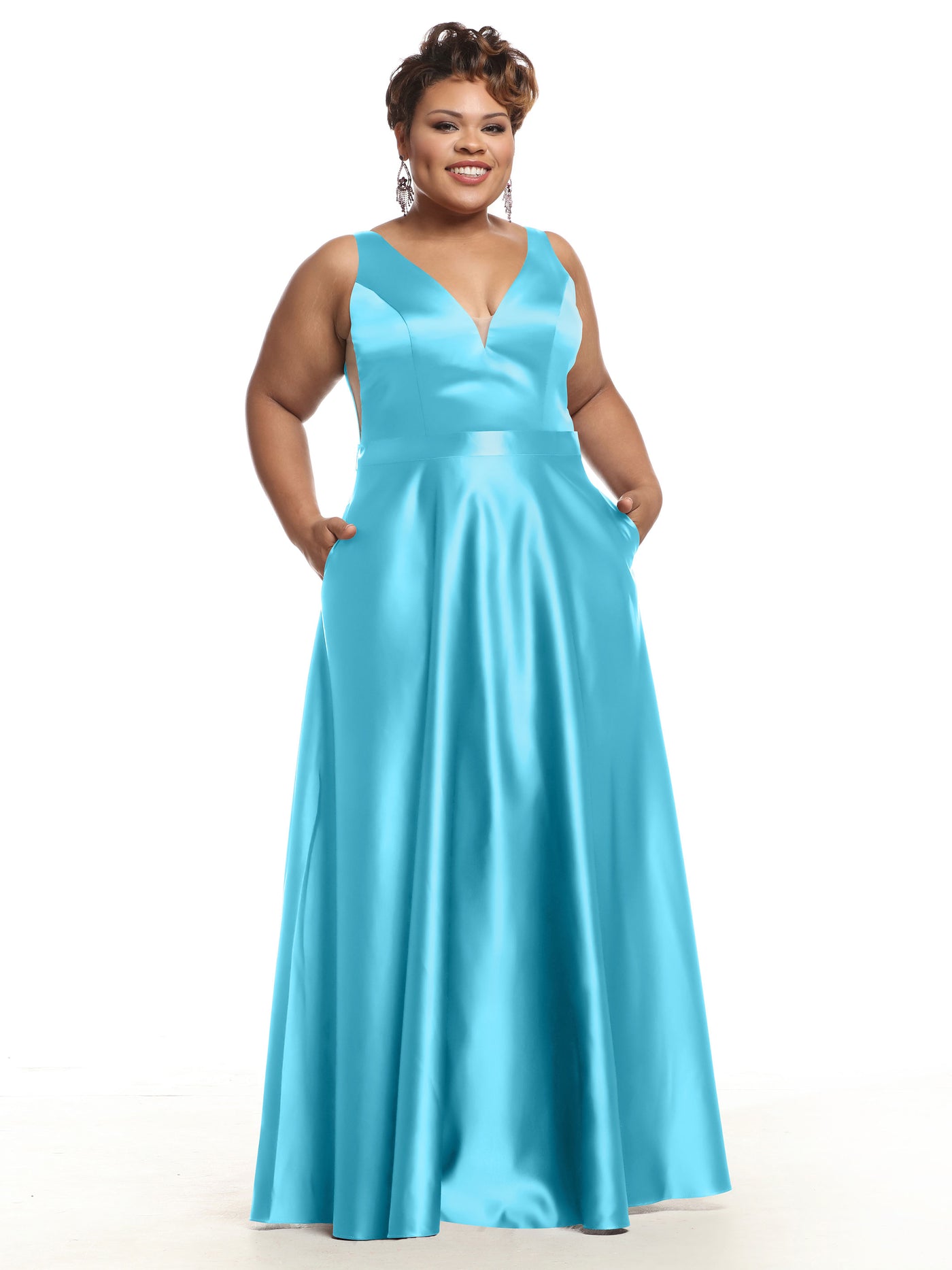 80118 - A-Line Satin Long Bridesmaid Dress with Pockets