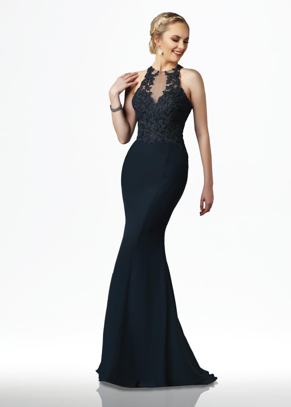 80126 - Chiffon Mermaid Bridesmaid Dress with Lace Illusion Neckline