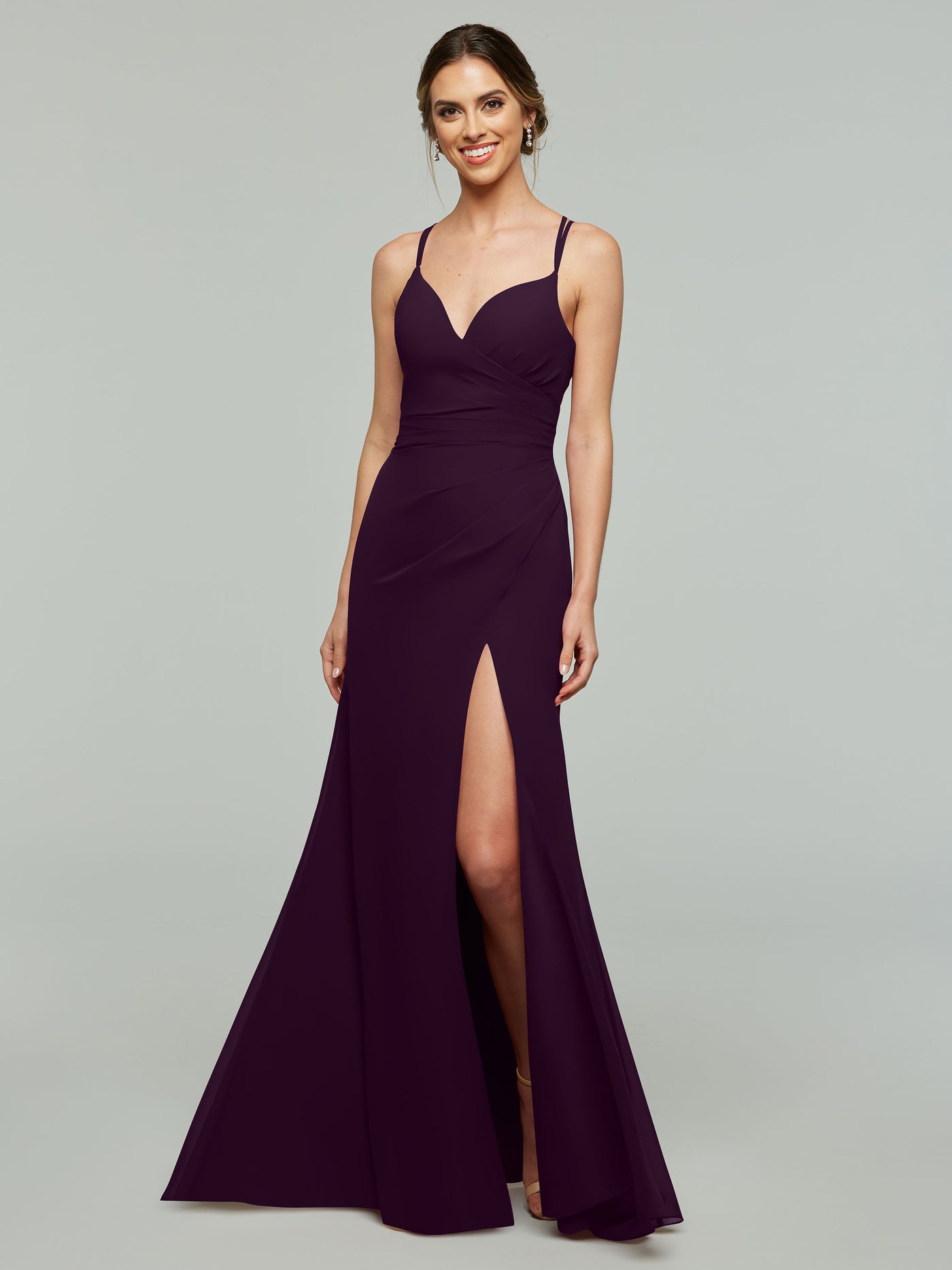 80130 - Chiffon Long Sheath Bridesmaid Dress with Side Slit