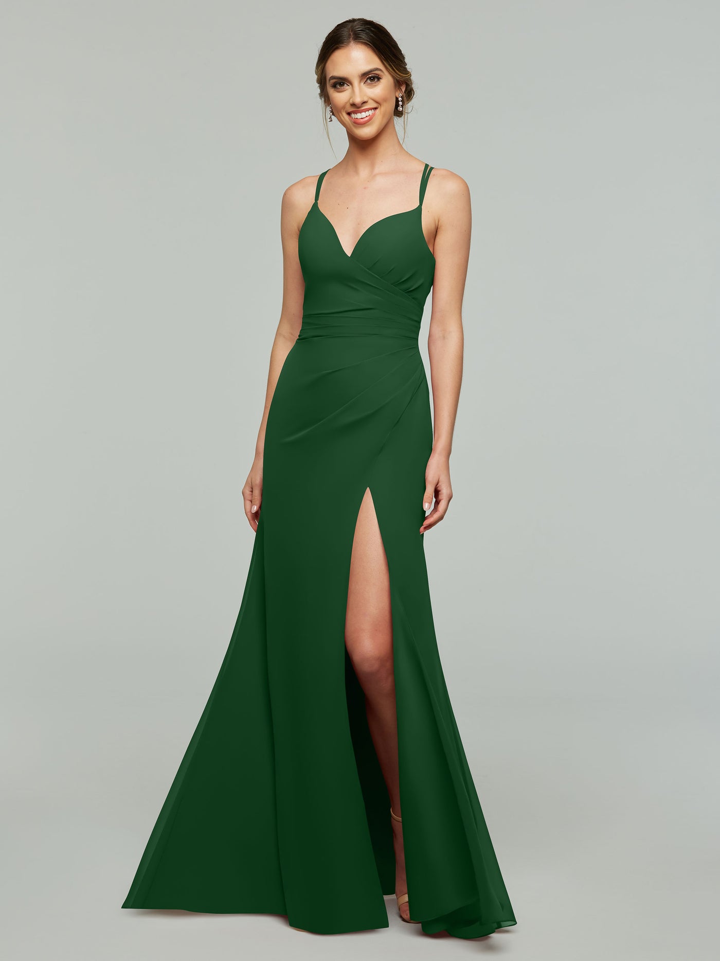 80130 - Chiffon Long Sheath Bridesmaid Dress with Side Slit
