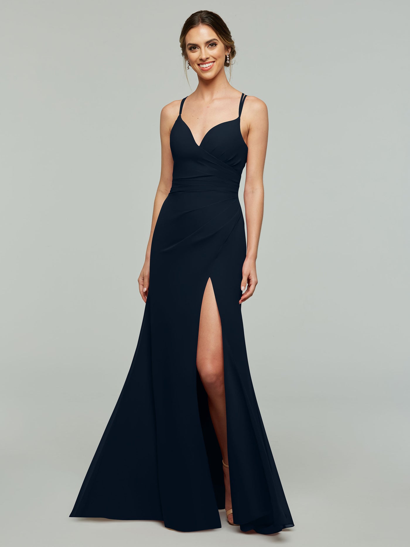 80130 - Chiffon Long Sheath Bridesmaid Dress with Side Slit