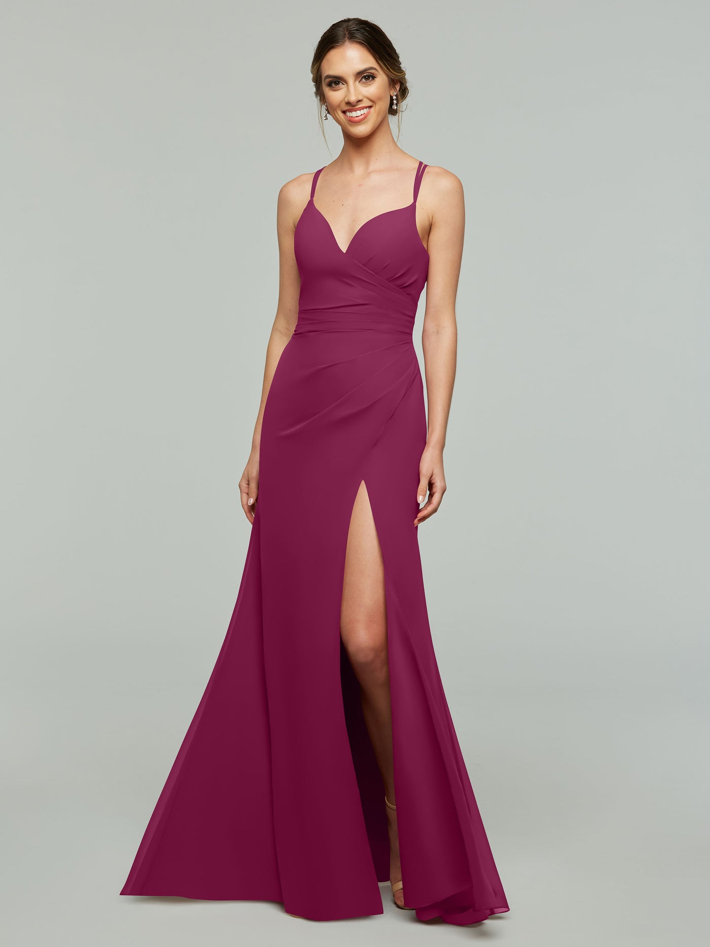 80130 - Chiffon Long Sheath Bridesmaid Dress with Side Slit