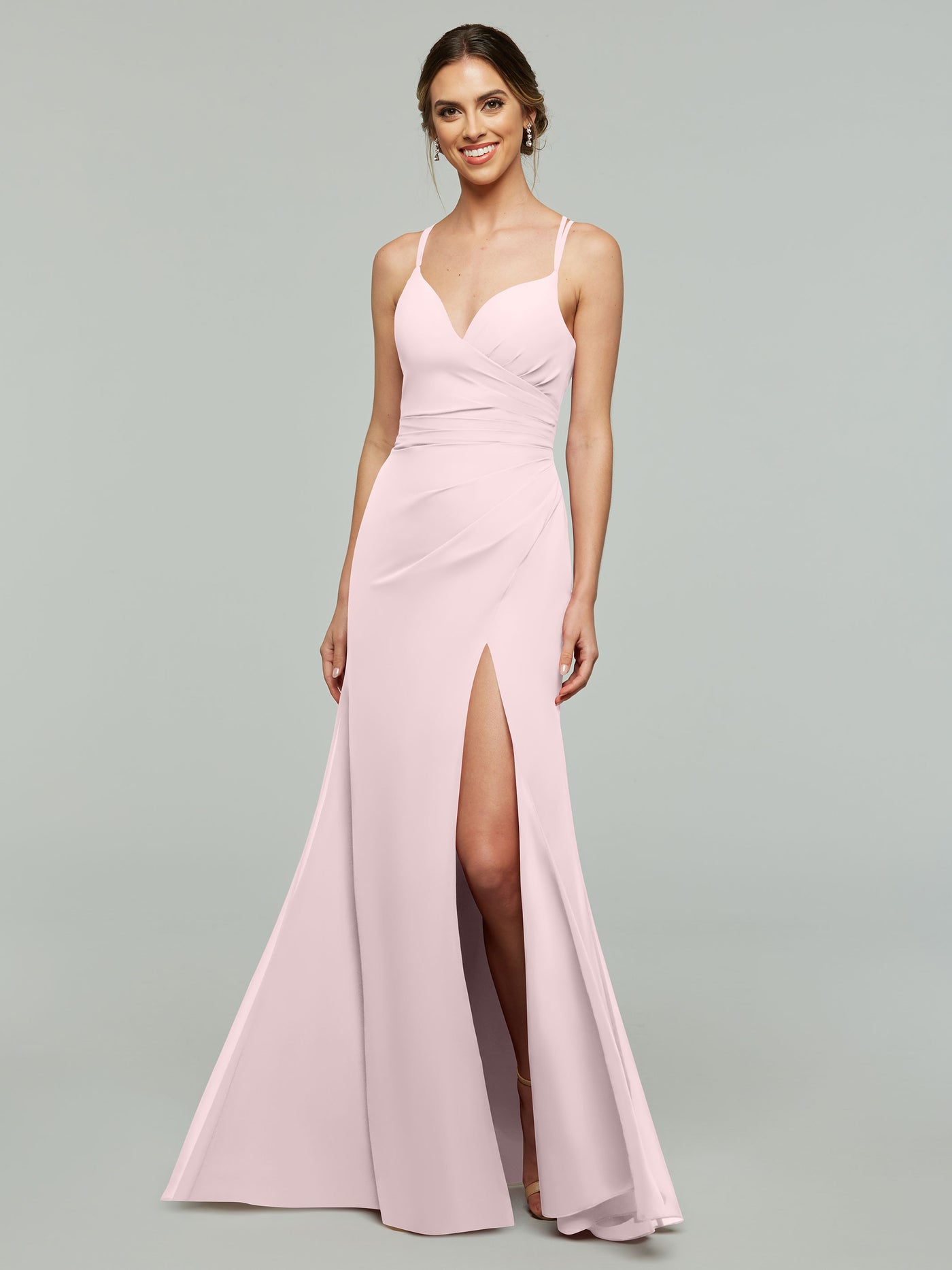 80130 - Chiffon Long Sheath Bridesmaid Dress with Side Slit