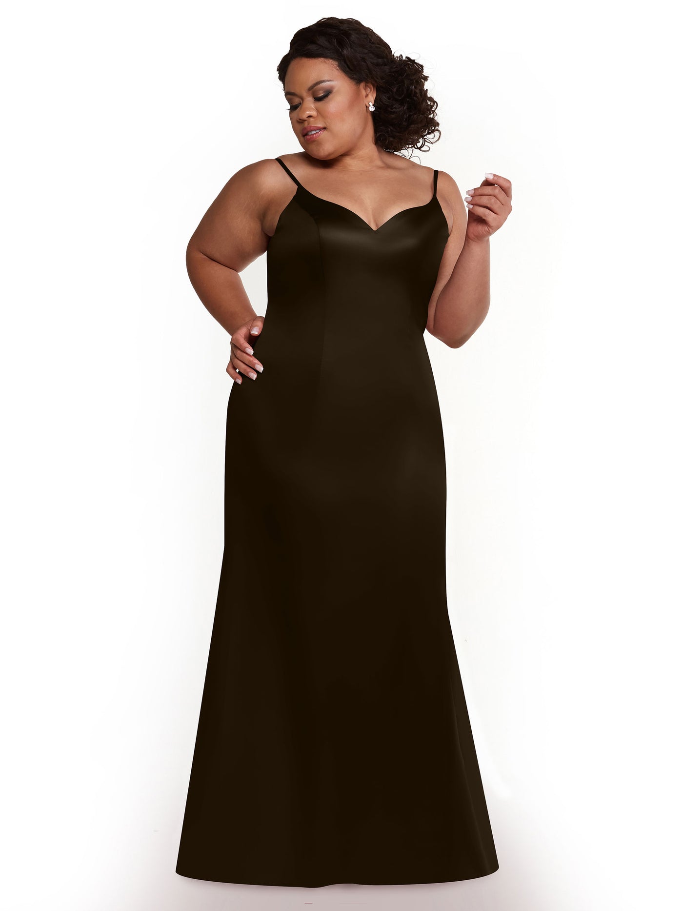 80132 - Fit and Flare Satin Bridesmaid Dress with Slit