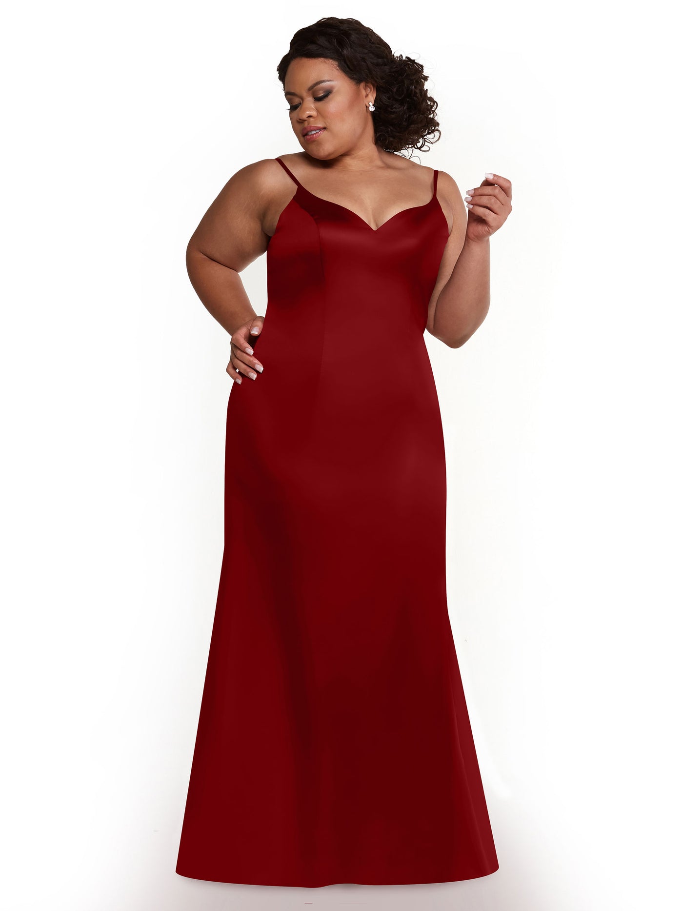 80132 - Fit and Flare Satin Bridesmaid Dress with Slit