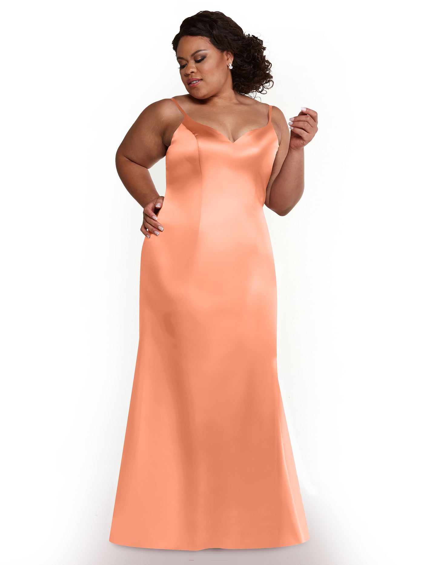 80132 - Fit and Flare Satin Bridesmaid Dress with Slit