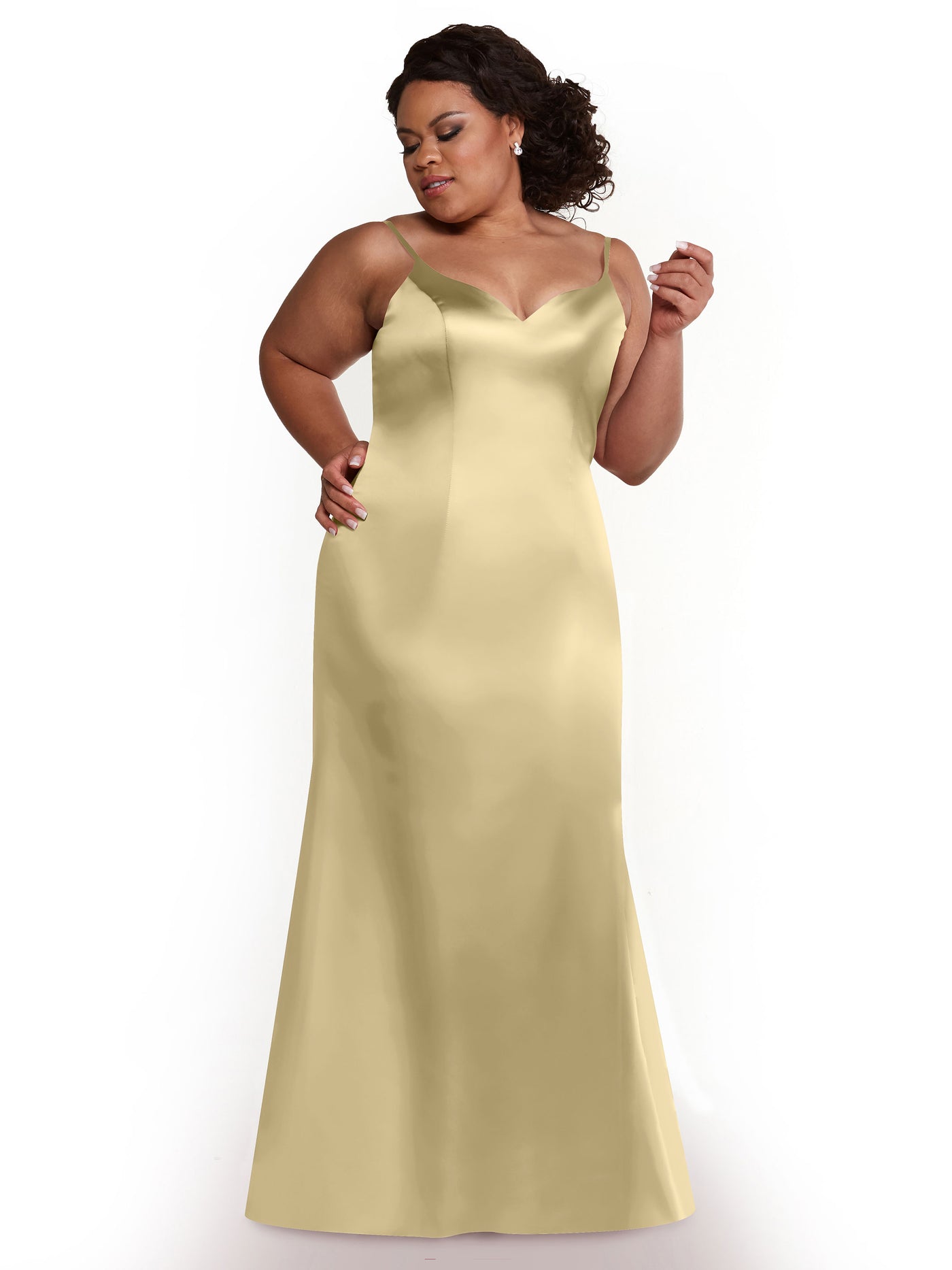 80132 - Fit and Flare Satin Bridesmaid Dress with Slit