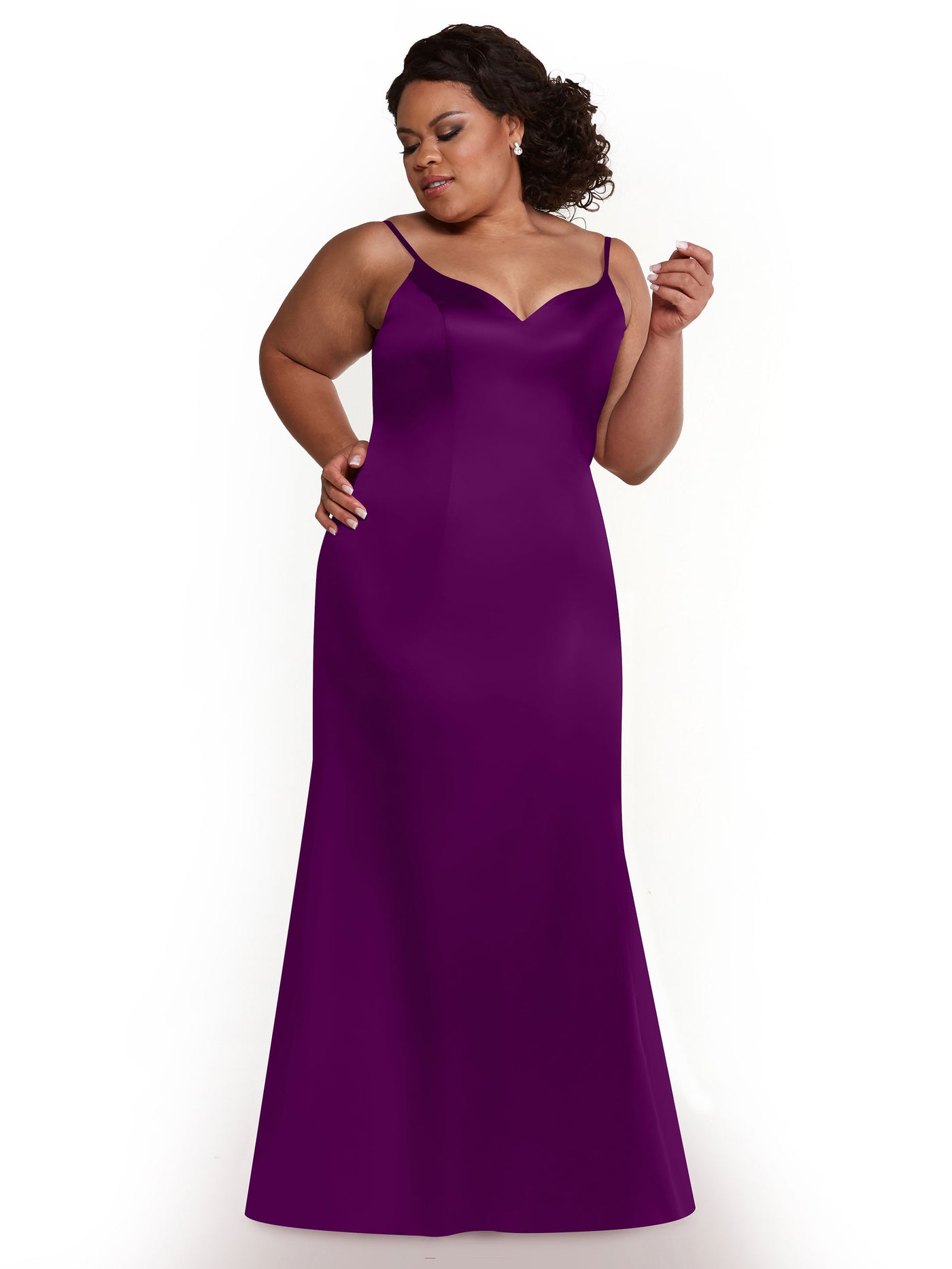 80132 - Fit and Flare Satin Bridesmaid Dress with Slit