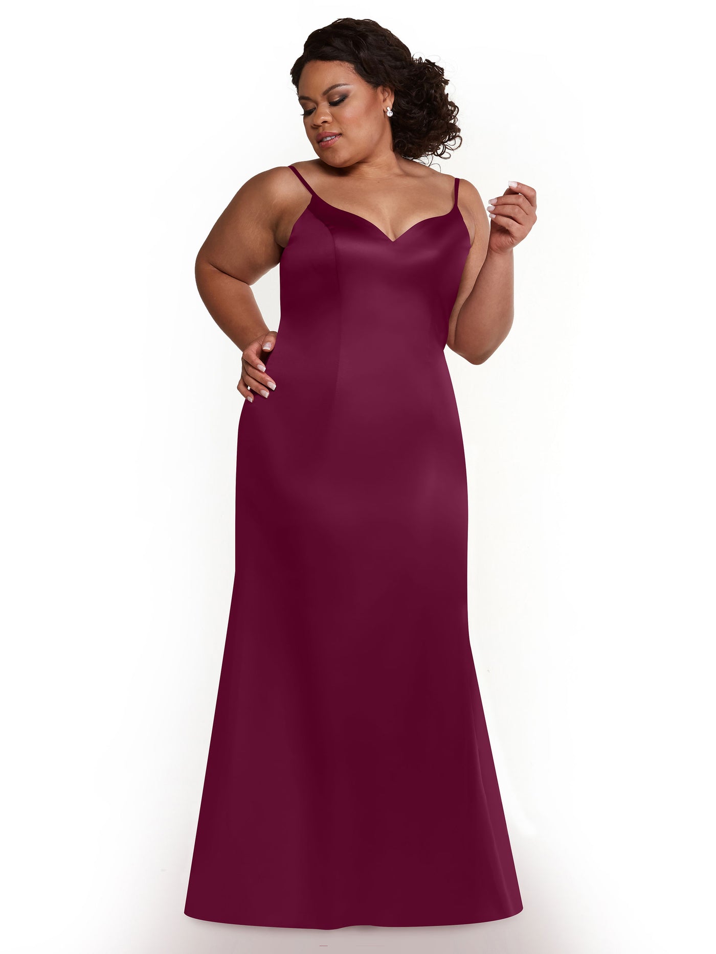 80132 - Fit and Flare Satin Bridesmaid Dress with Slit