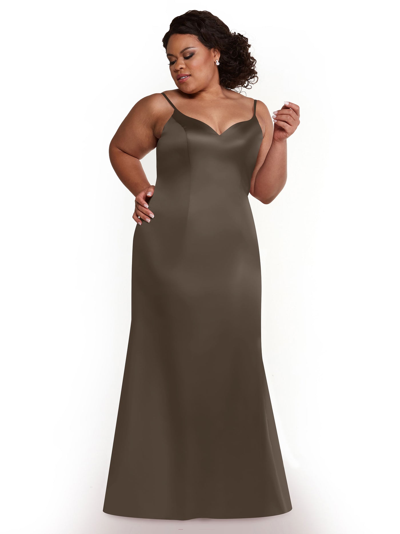 80132 - Fit and Flare Satin Bridesmaid Dress with Slit