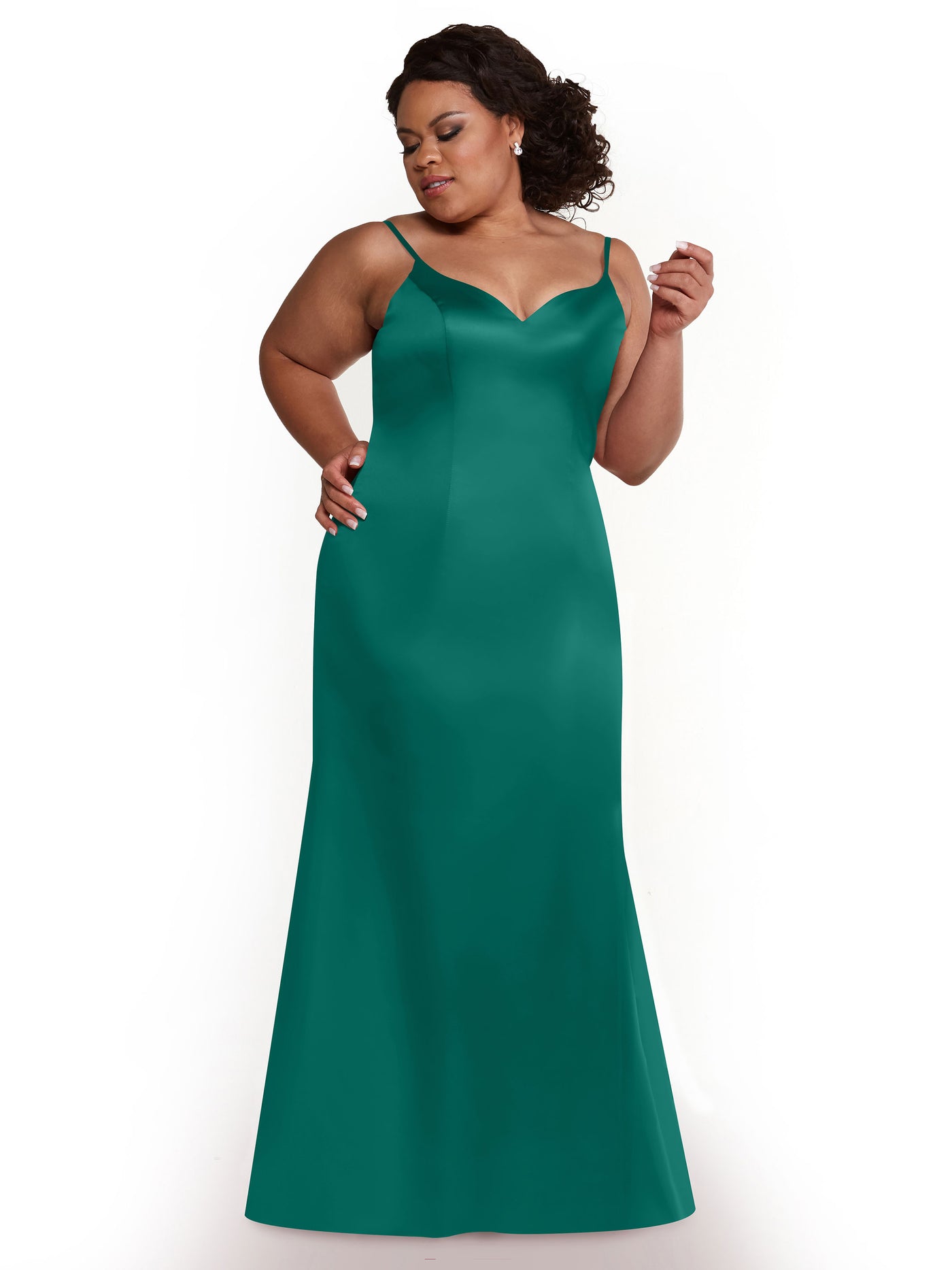 80132 - Fit and Flare Satin Bridesmaid Dress with Slit