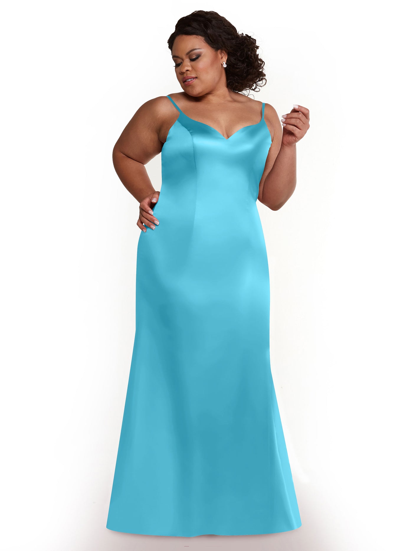 80132 - Fit and Flare Satin Bridesmaid Dress with Slit
