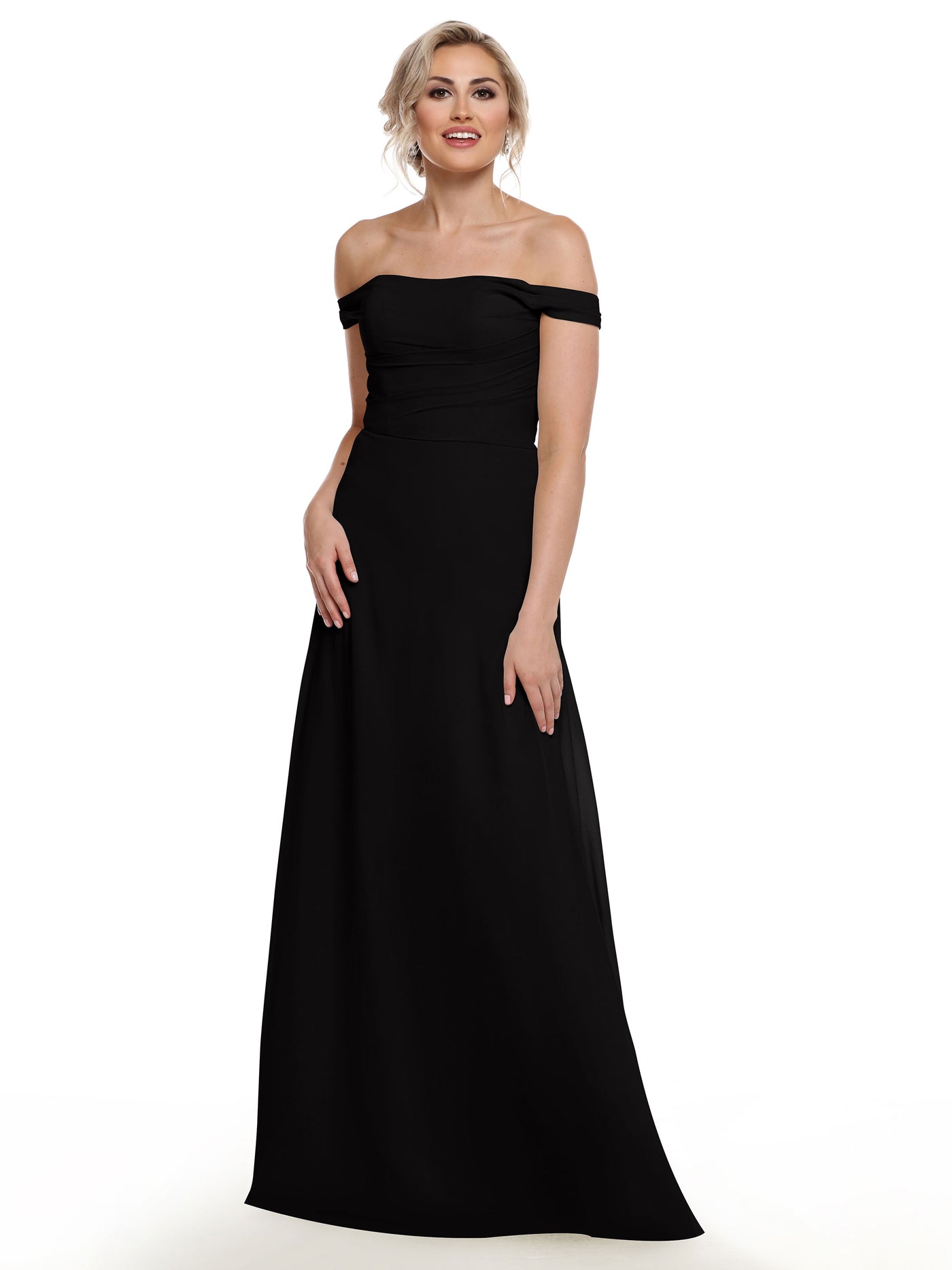 80136 - Off-the-Shoulder Chiffon Bridesmaid Dress with Straight across Neckline