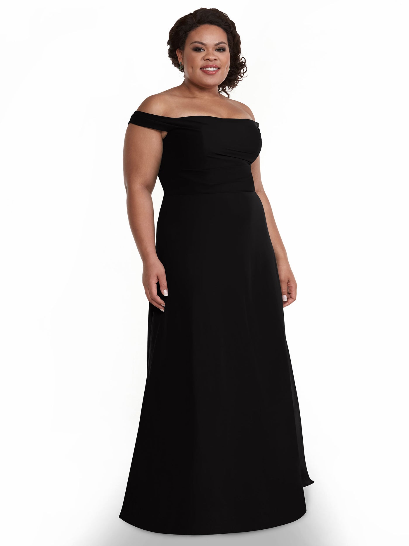 80136 - Off-the-Shoulder Chiffon Bridesmaid Dress with Straight across Neckline
