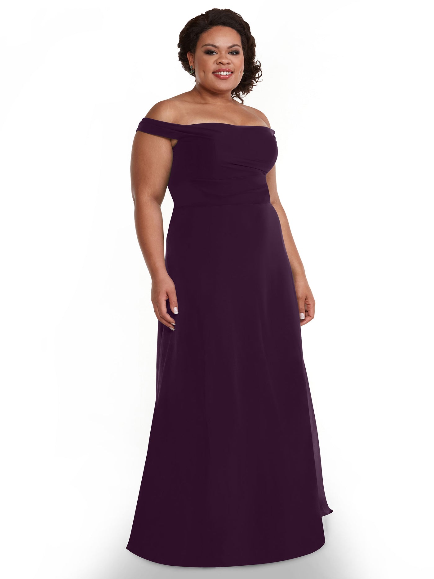 80136 - Off-the-Shoulder Chiffon Bridesmaid Dress with Straight across Neckline
